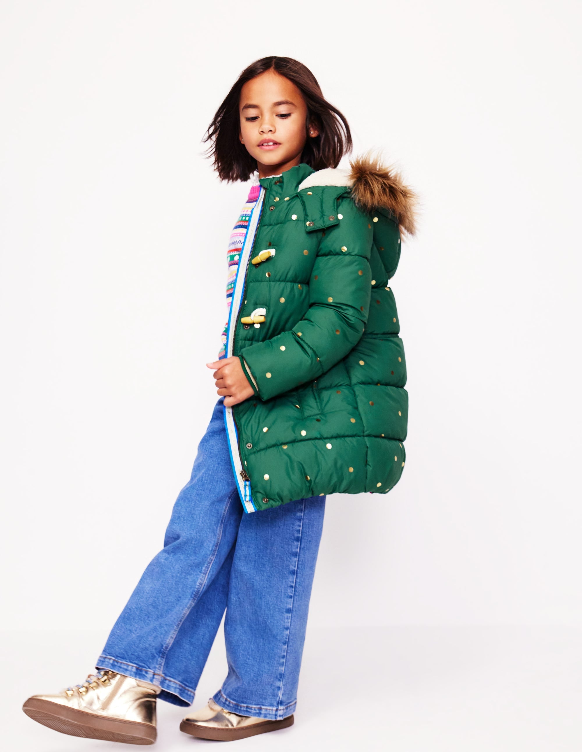  Longline Padded Coat-Jewel Green Gold Foil Confetti、mySite、ashleygrahame