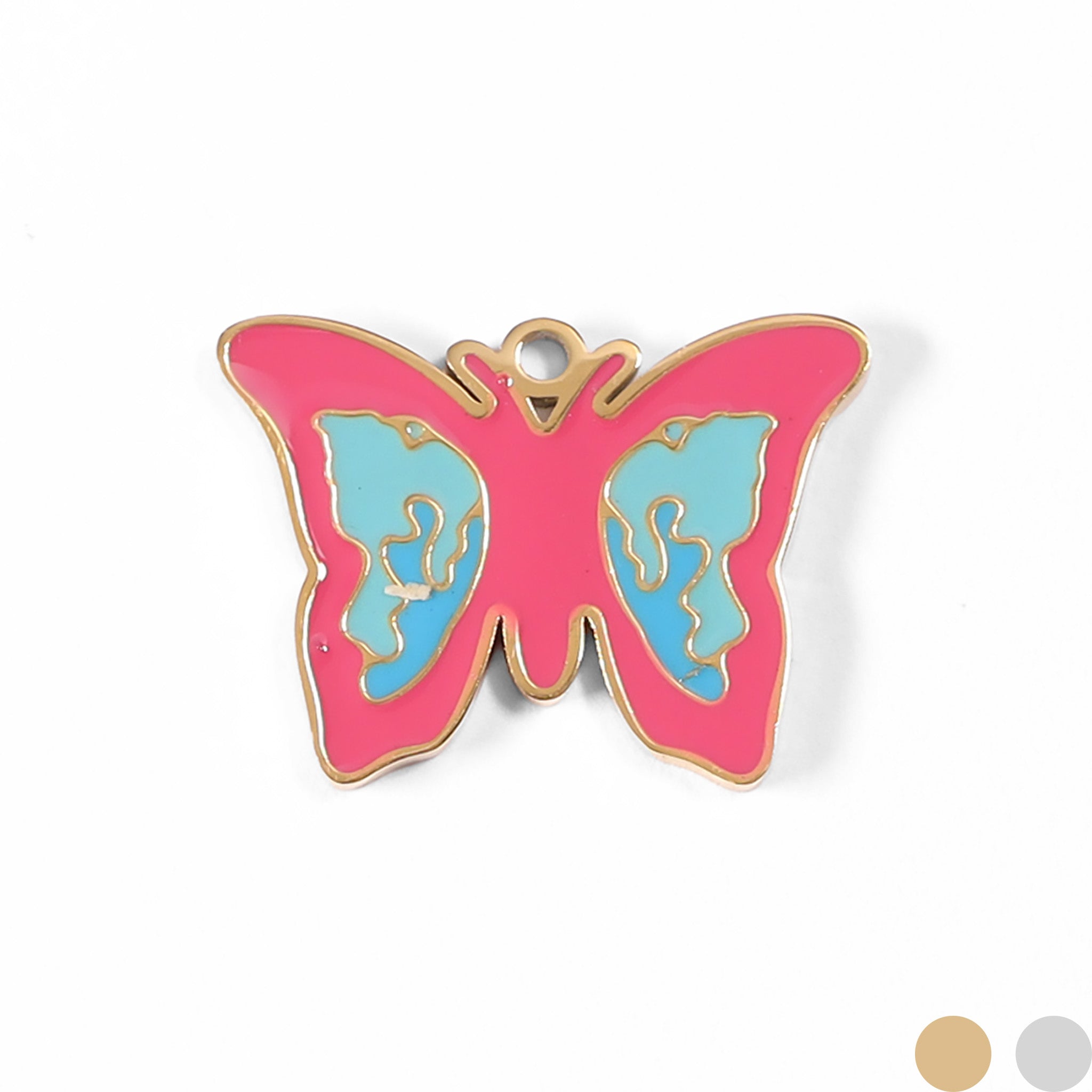 18K Gold PVD Stainless Steel Epoxy Pink and Blue Butterfly Charm / PDL0004、mySite、dreamappss