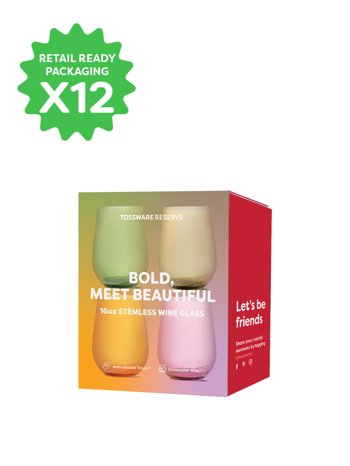 RESERVE 16oz Stemless Wine Color Series Tritan Copolyester Glass Mixed Set - Bulk、mySite、camillekostekn