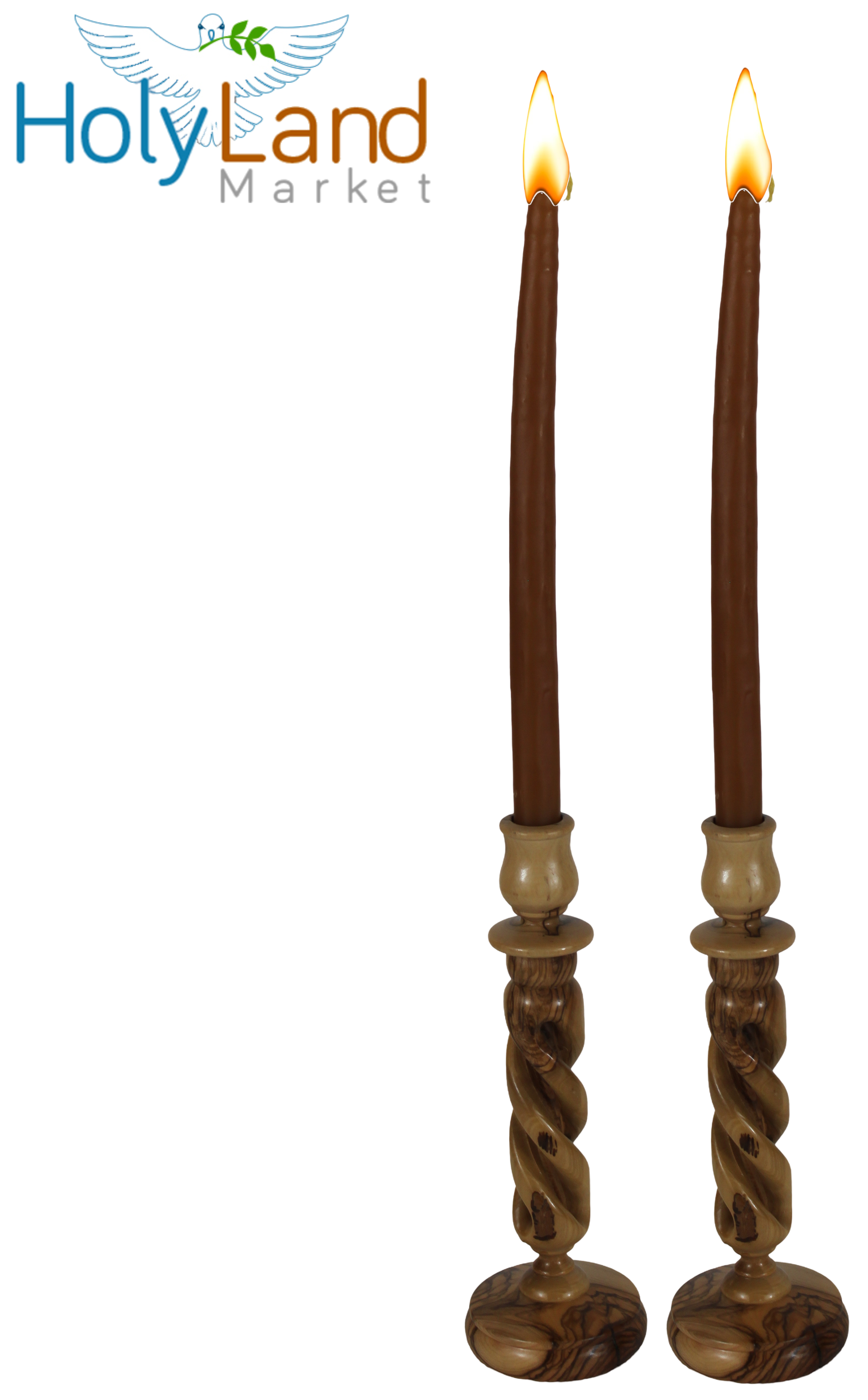 Holy Land Market Inspirational 9 Inches High Olive Wood Candle Holder Sticks - Hand Carved Taper Candle Holders from Bethlehem - High Quality by Christian Family - Natural Swirl Grain Detail、mySite、topwebapps