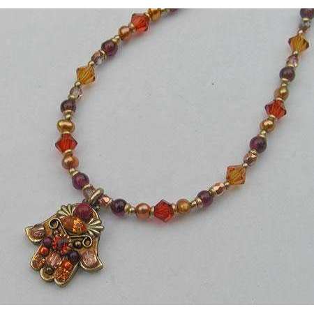 Michal Golan Autumn Swarovski Crystals and Glass Hamsa Necklace、mySite、topwebapps
