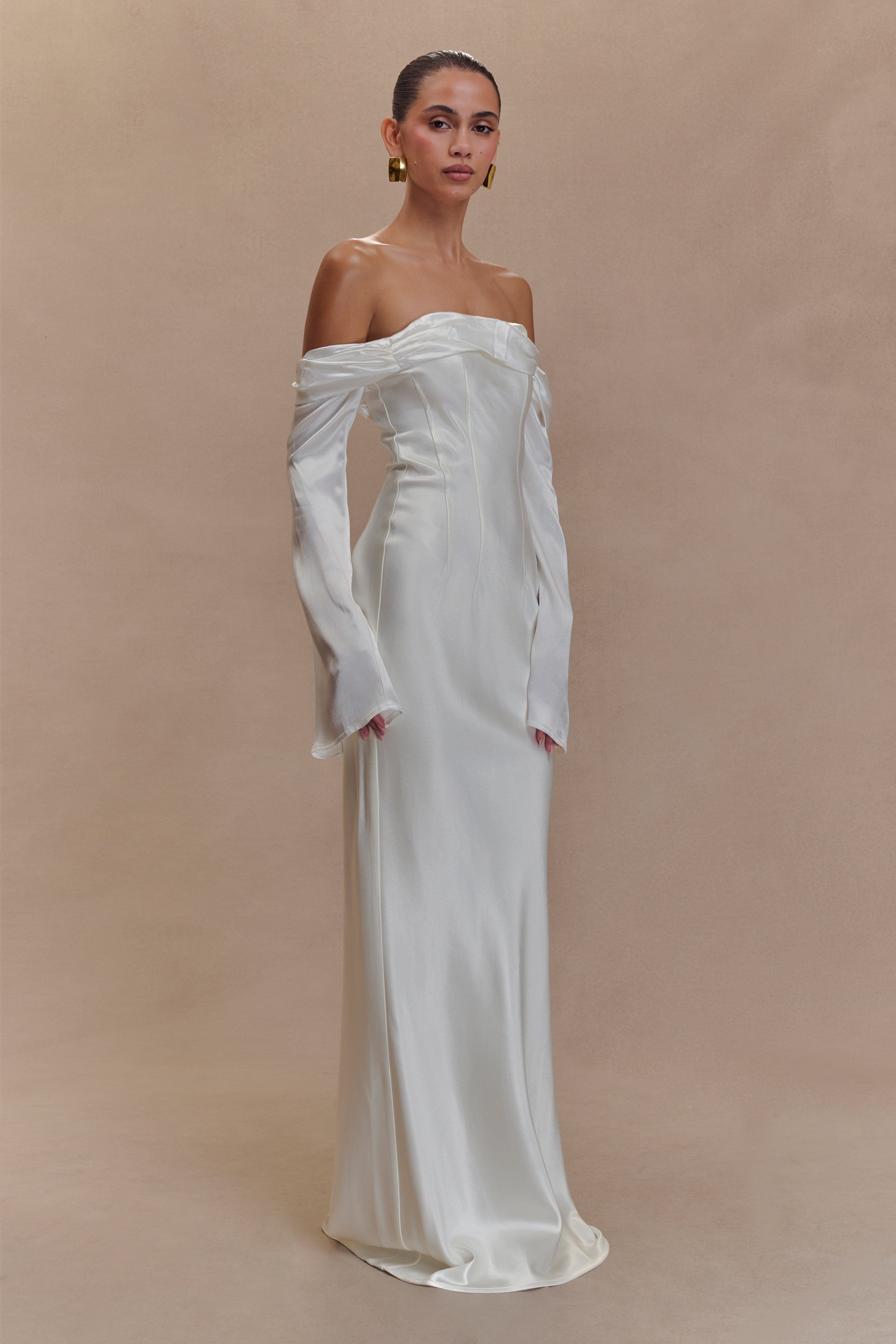 Giselle Off Shoulder Cowl Neck Maxi Dress - White、mySite、solidvoid