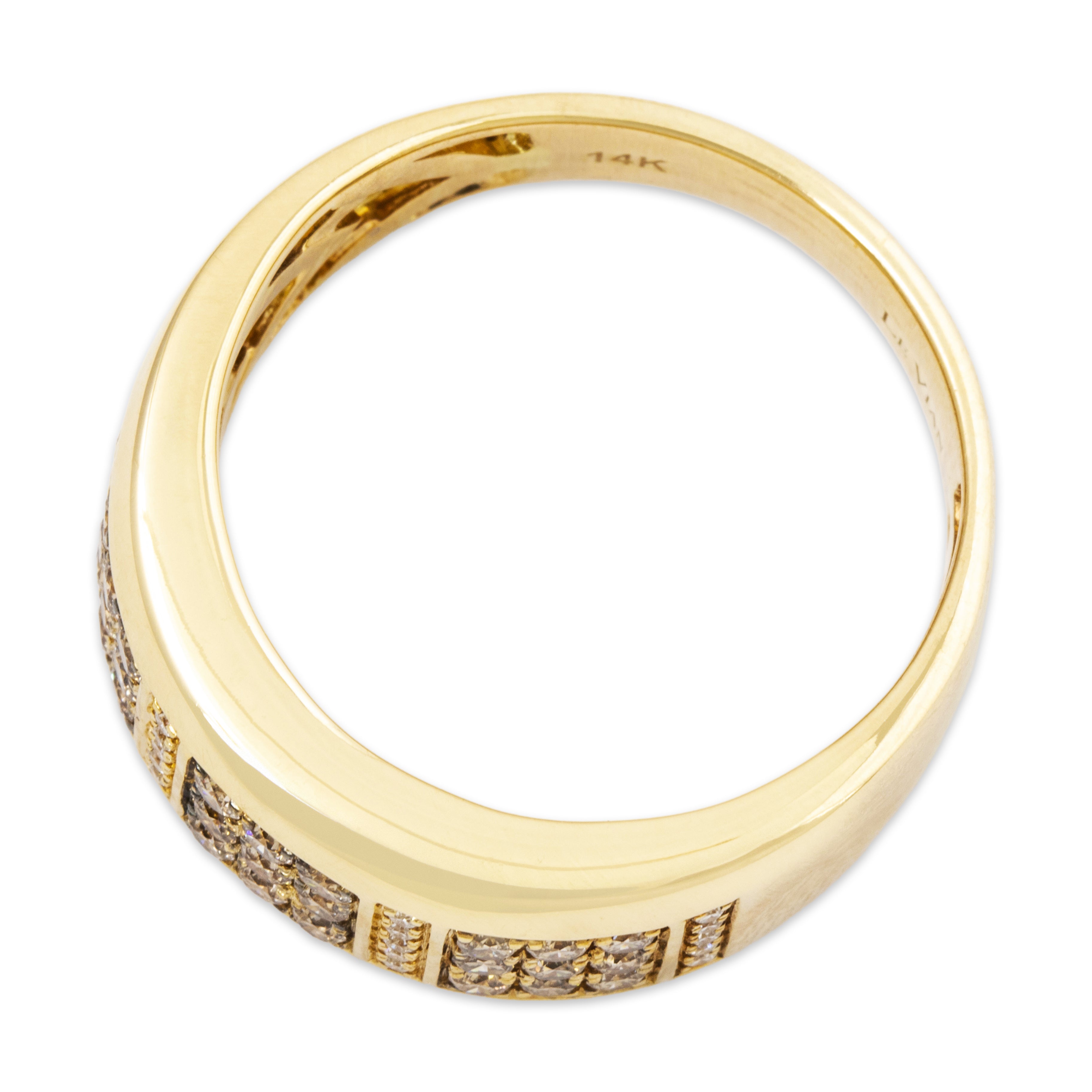 Vintage Wide 14k Yellow Gold Champagne & White Diamond Geometric Band Ring、mySite、hinf8tx79