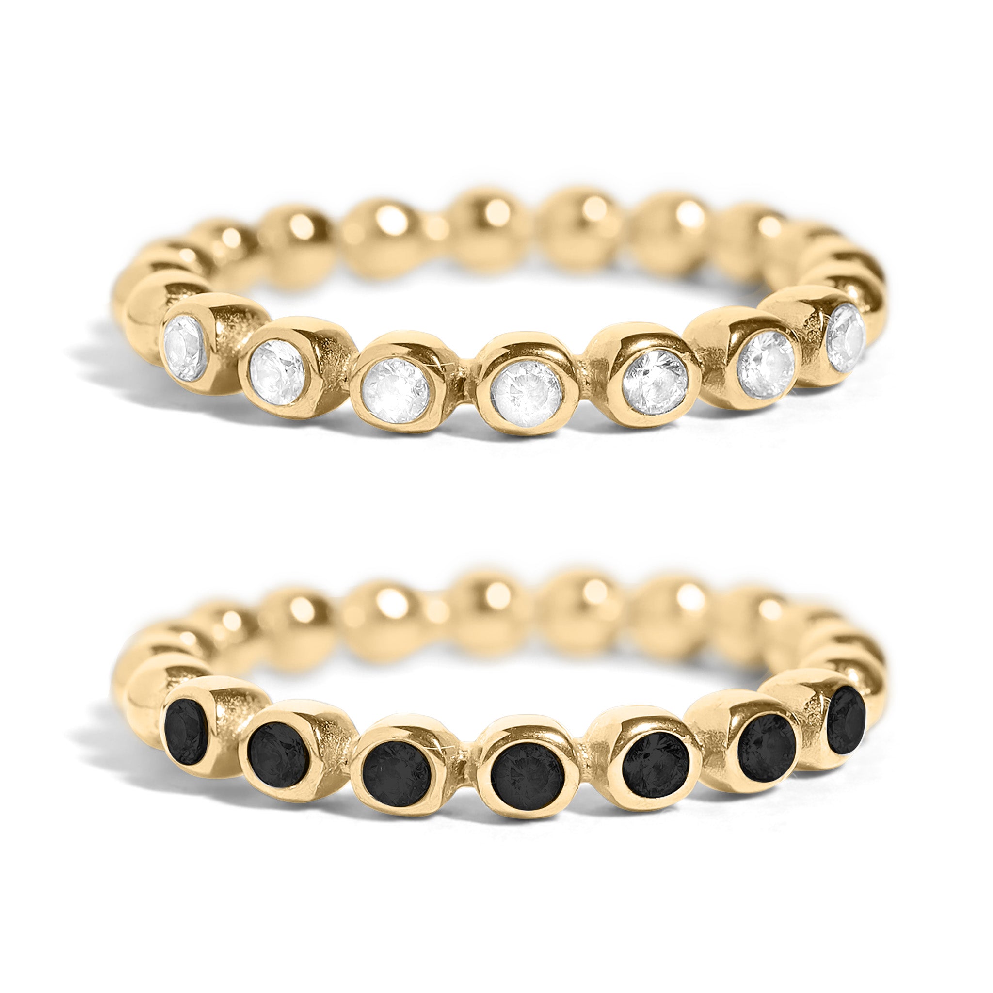 18K Gold PVD Stainless Steel Beaded CZ Stacking Ring / CSR0007、mySite、dreamappss