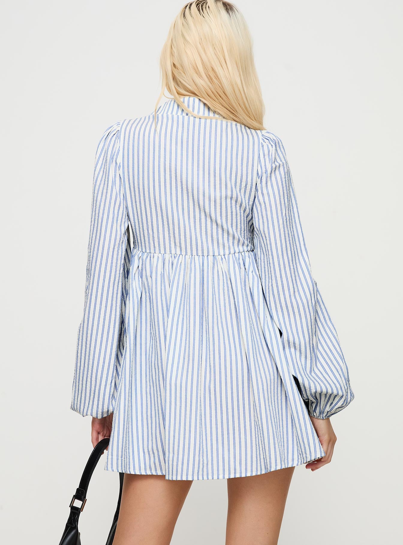 Ronelle Collared Long Sleeve Mini Dress Blue Stripe、mySite、solidvoid