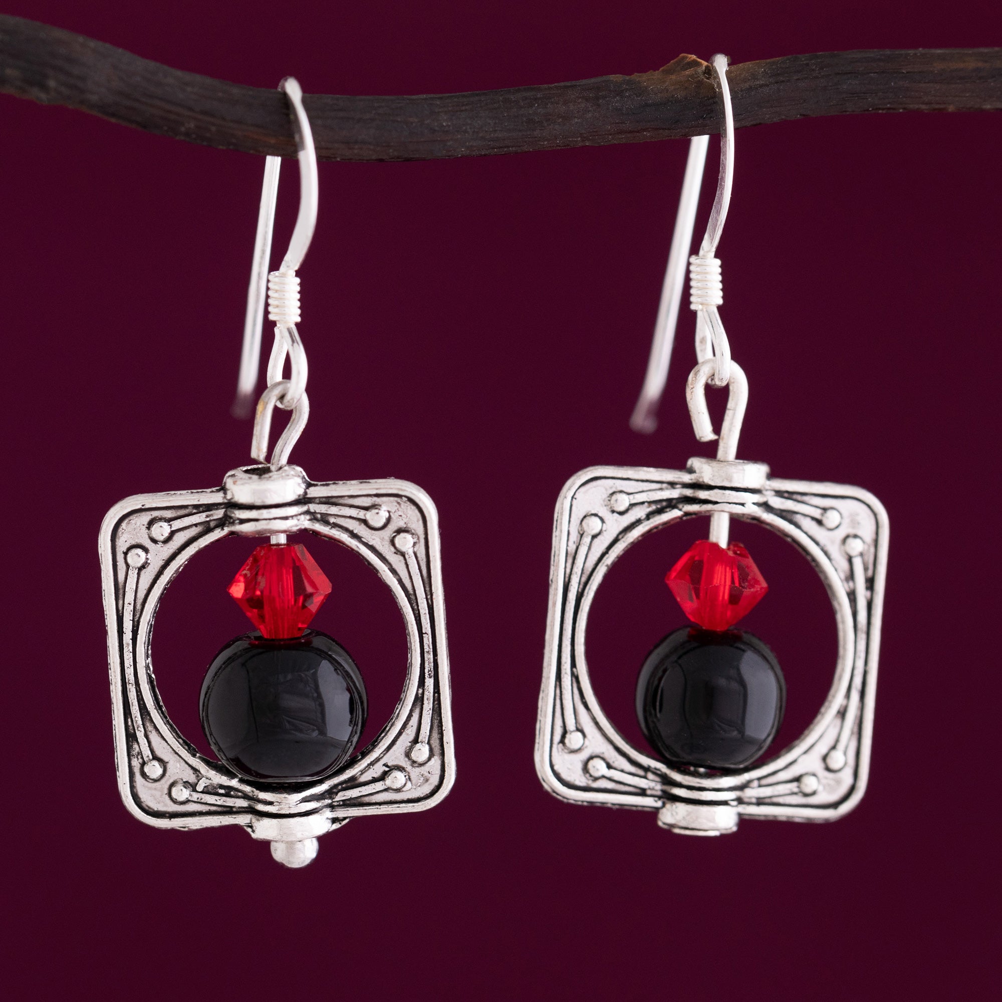 Square & Amethyst Bead Earrings、mySite、camillekostekn