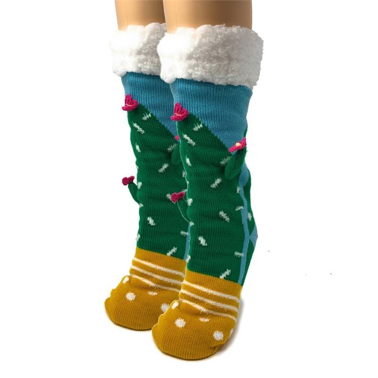 Cactus Hugs Plush Slipper Socks-Prickly on the outside, oh so soft on the inside! *、mySite、g9winljtr