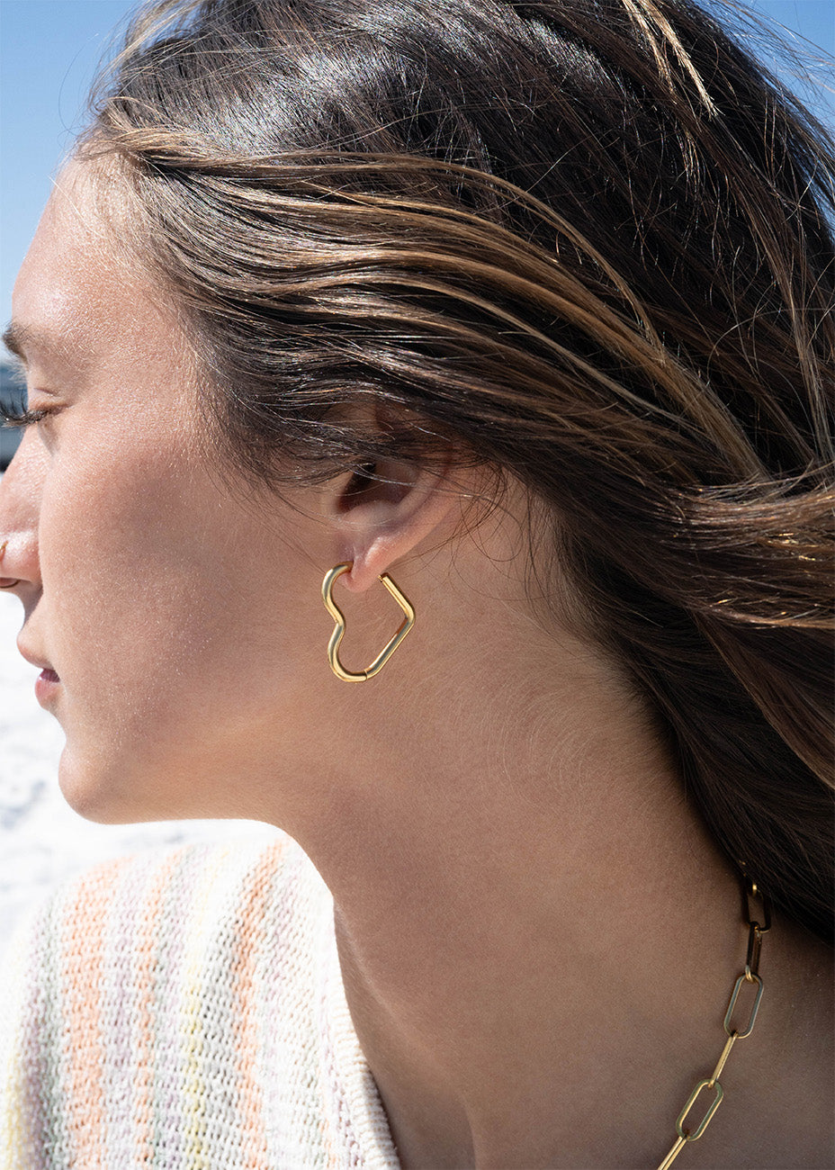 18K Gold PVD Stainless Steel Heart Hoop Earrings / ERJ0007、mySite、dreamappss