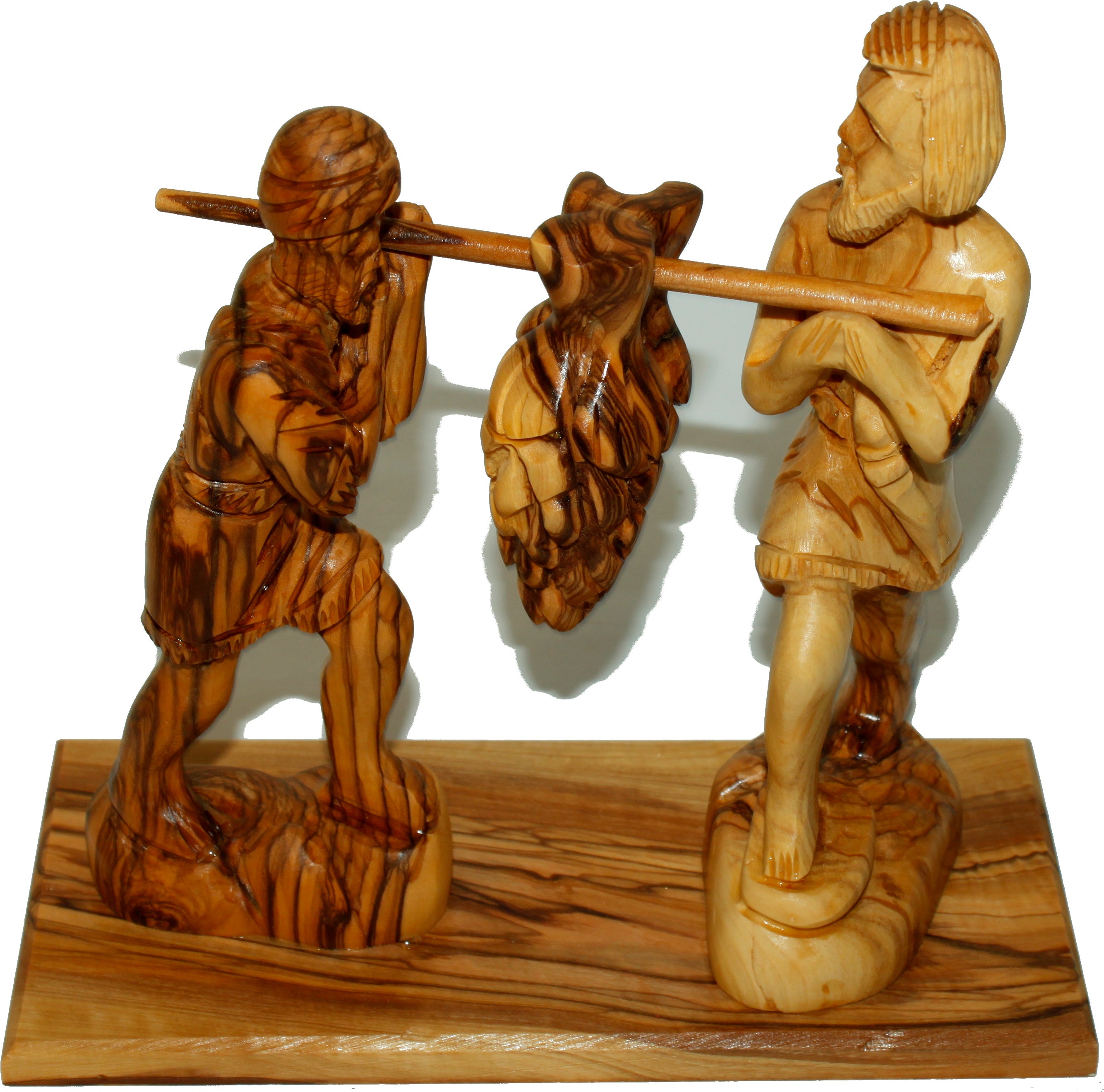 Caleb and Joshua (Hoshea) bringing the fruit of the Land - carved in olive wood (20 x 20 x 9 cm or 8 x 8 x 3.5 Inches)、mySite、topwebapps