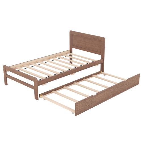 Modern Design Twin Size Platform Bed Frame with 2 Drawers for Walnut Color、、xpatfood