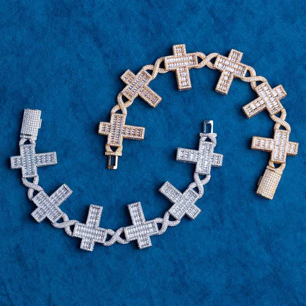 30MM Moissanite Cross Link Bracelet 14K Gold、mySite、hinf8tx79
