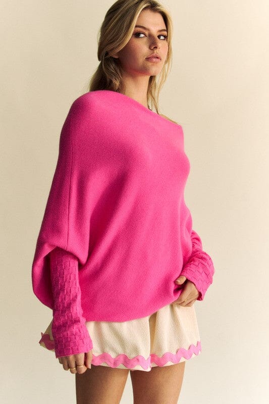 Davi & Dani Solid Color Batwing Sleeve Sweater、mySite、camillekostekn