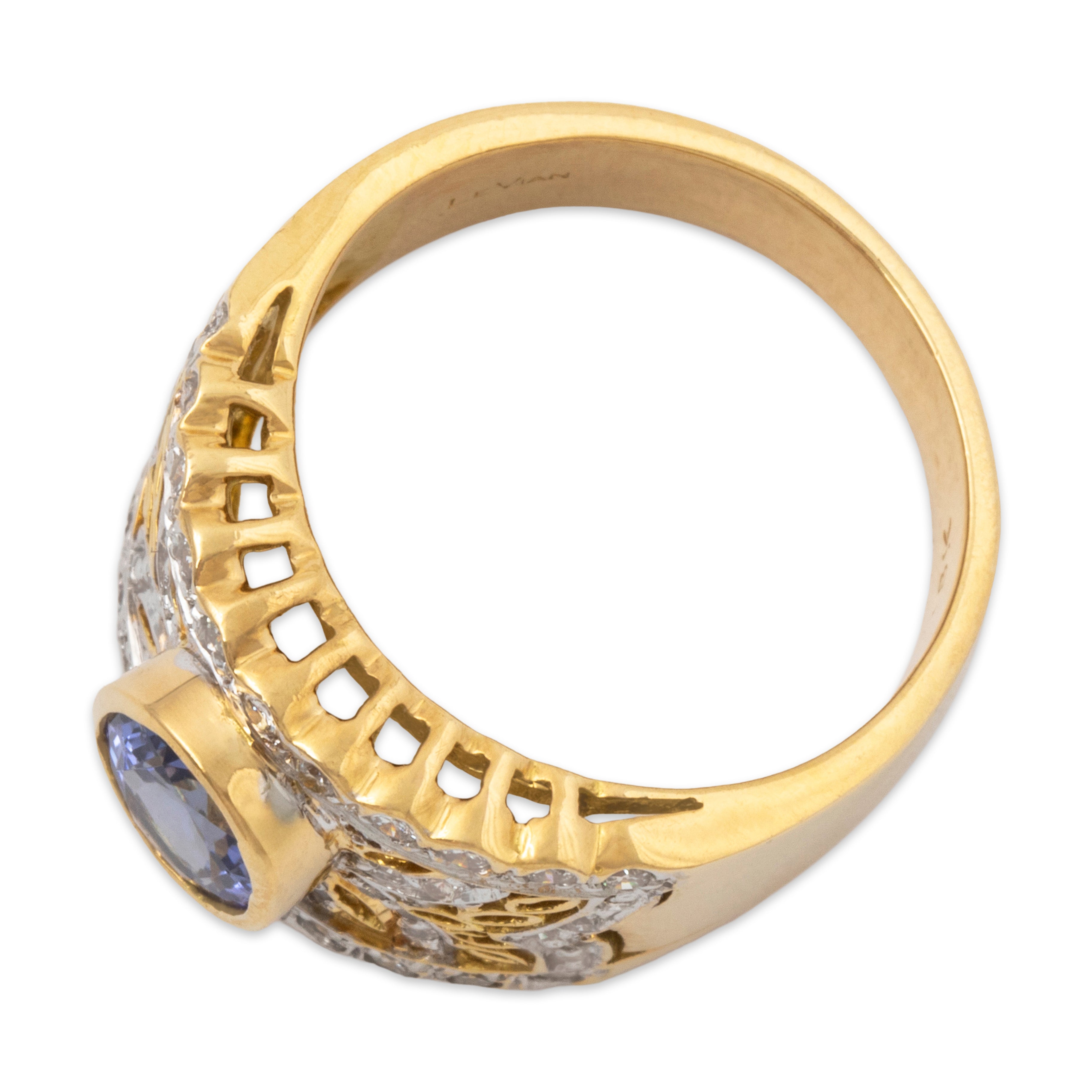 Vintage Wide 18k Yellow Gold 1.2ct Tanzanite .372cttw Diamond Ring 7.25、mySite、hinf8tx79