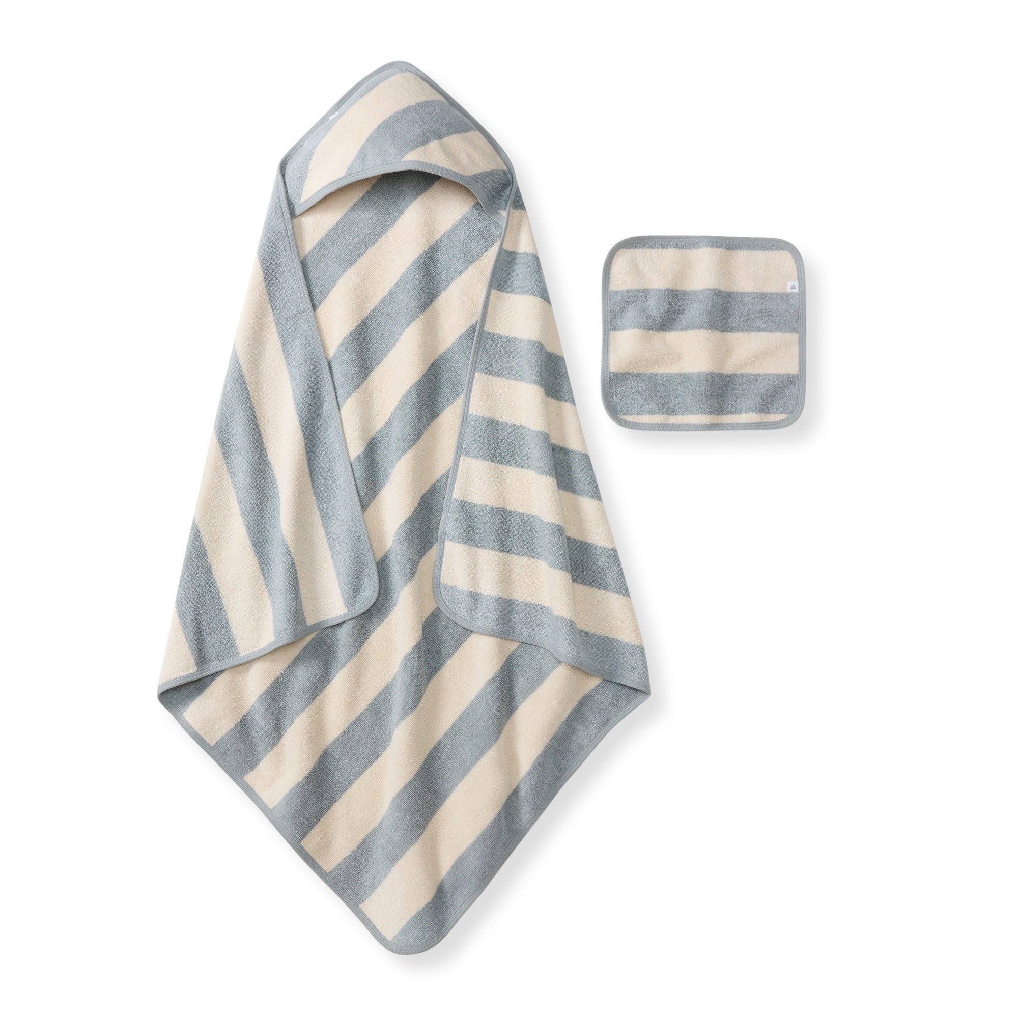 Organic Cotton Rugby Stripe Woven Terry Towel & Washcloth Set - Quarry、mySite、g9winljtr
