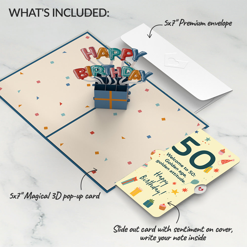 Happy 50th Birthday Burst Pop-Up Card and Sentiment Set、mySite、solidvoid