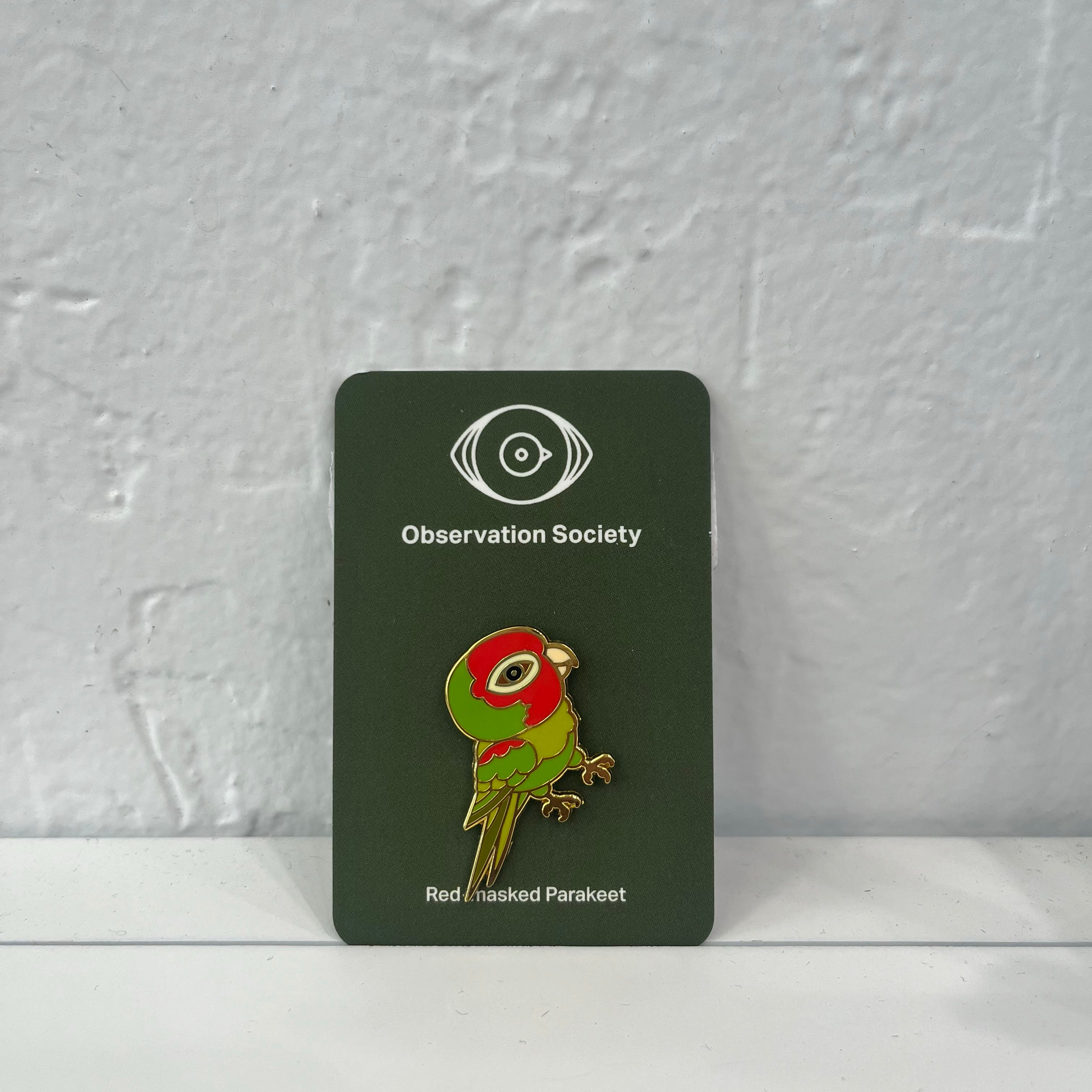 Observation Society - Red Masked Parakeet-Pin、mySite、garagedoors4me