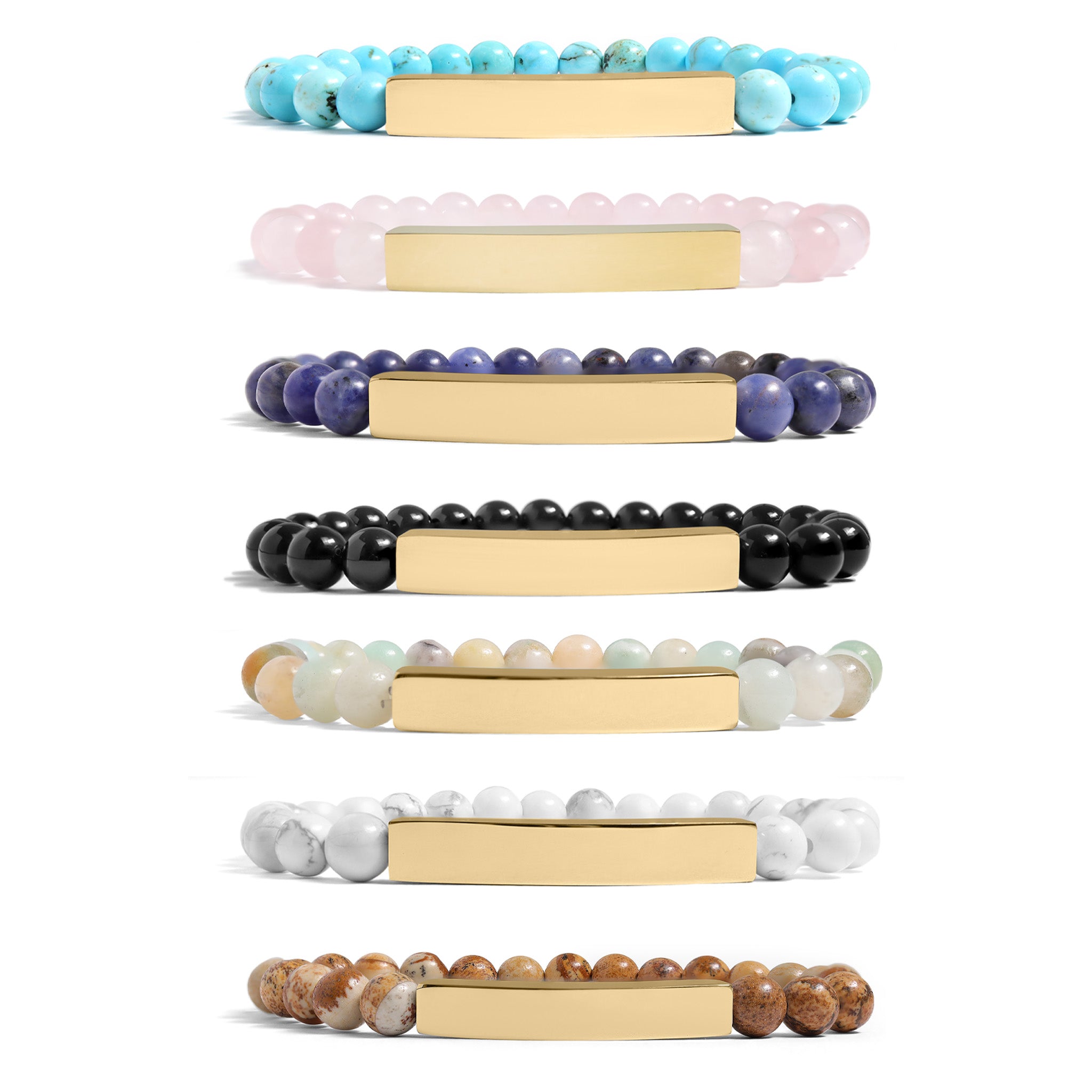 18K Gold PVD Stainless Steel Semi Precious Natural Stone Stretch Curved Bar Bracelet / SBB0278、mySite、dreamappss