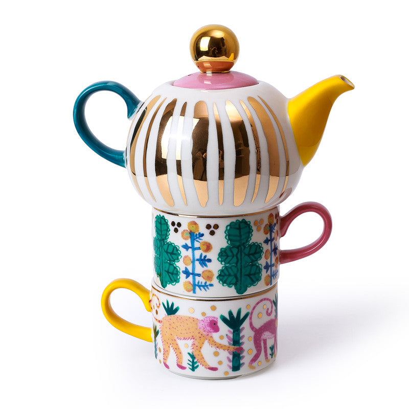 Ceramic Tea Pot Set | Tea Pot & Cups | Multicolour | Set of 3、mySite、camillekostekn
