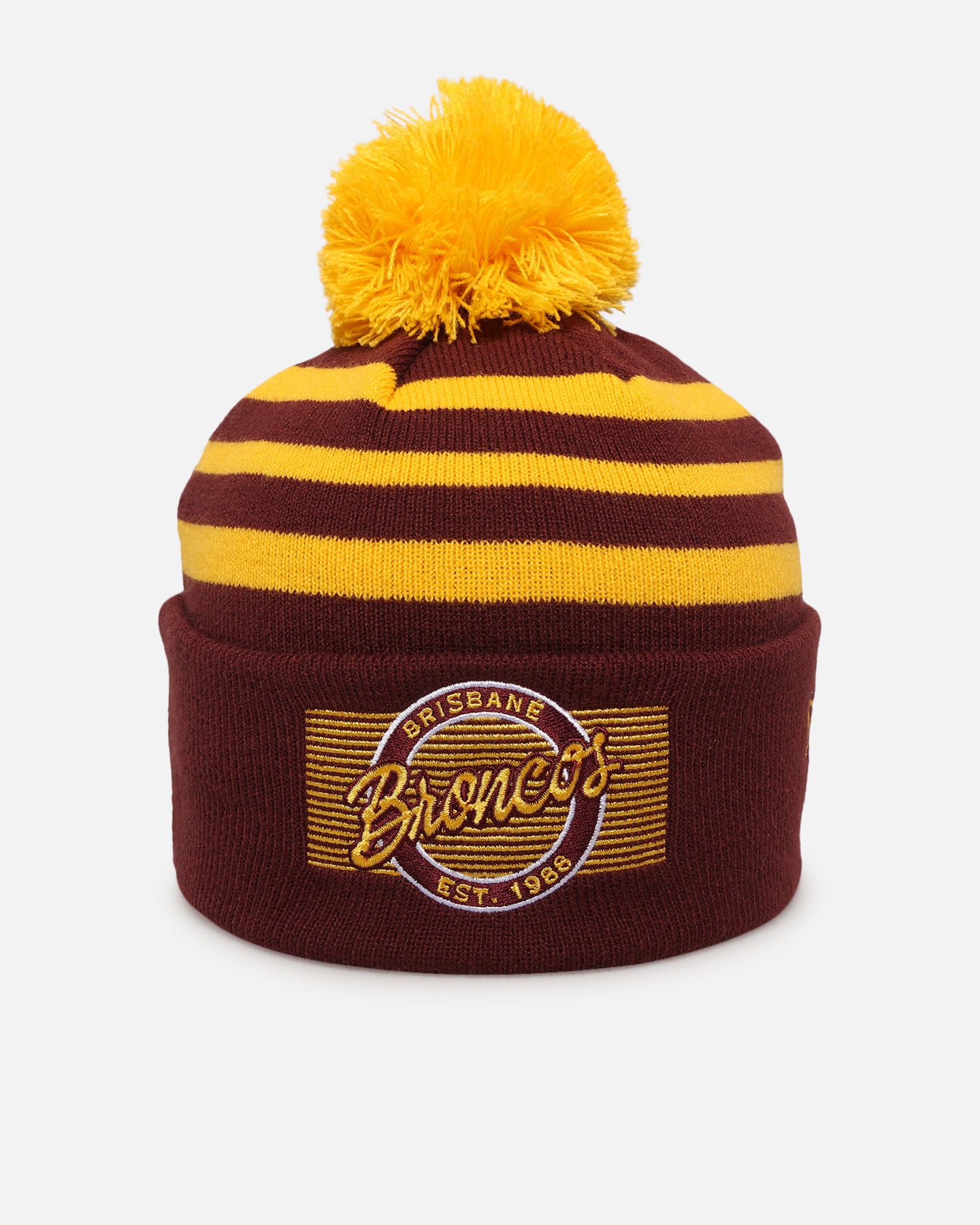 New Era Brisbane Broncos 'NRL 2025 Collection' Knitted Badged Beanie Official Team Colour、mySite、zt4zffjzw
