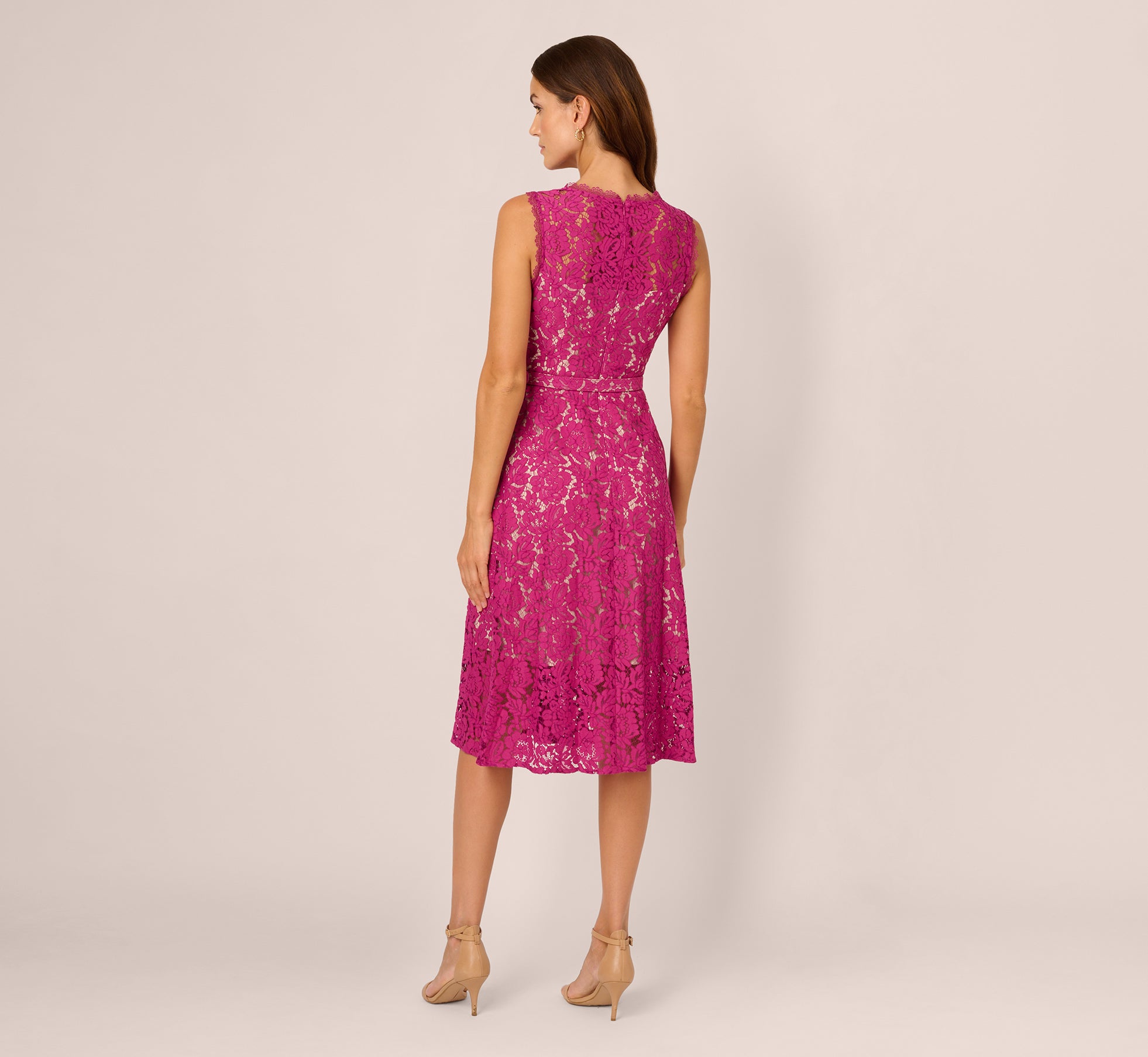 Sleeveless Lace Fit And Flare Dress With Sheer Details In Orchid、mySite、solidvoid