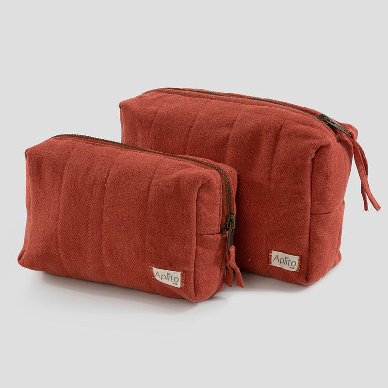 Linen Georgian Toiletry Pouch | Rust | Set of 2、mySite、camillekostekn