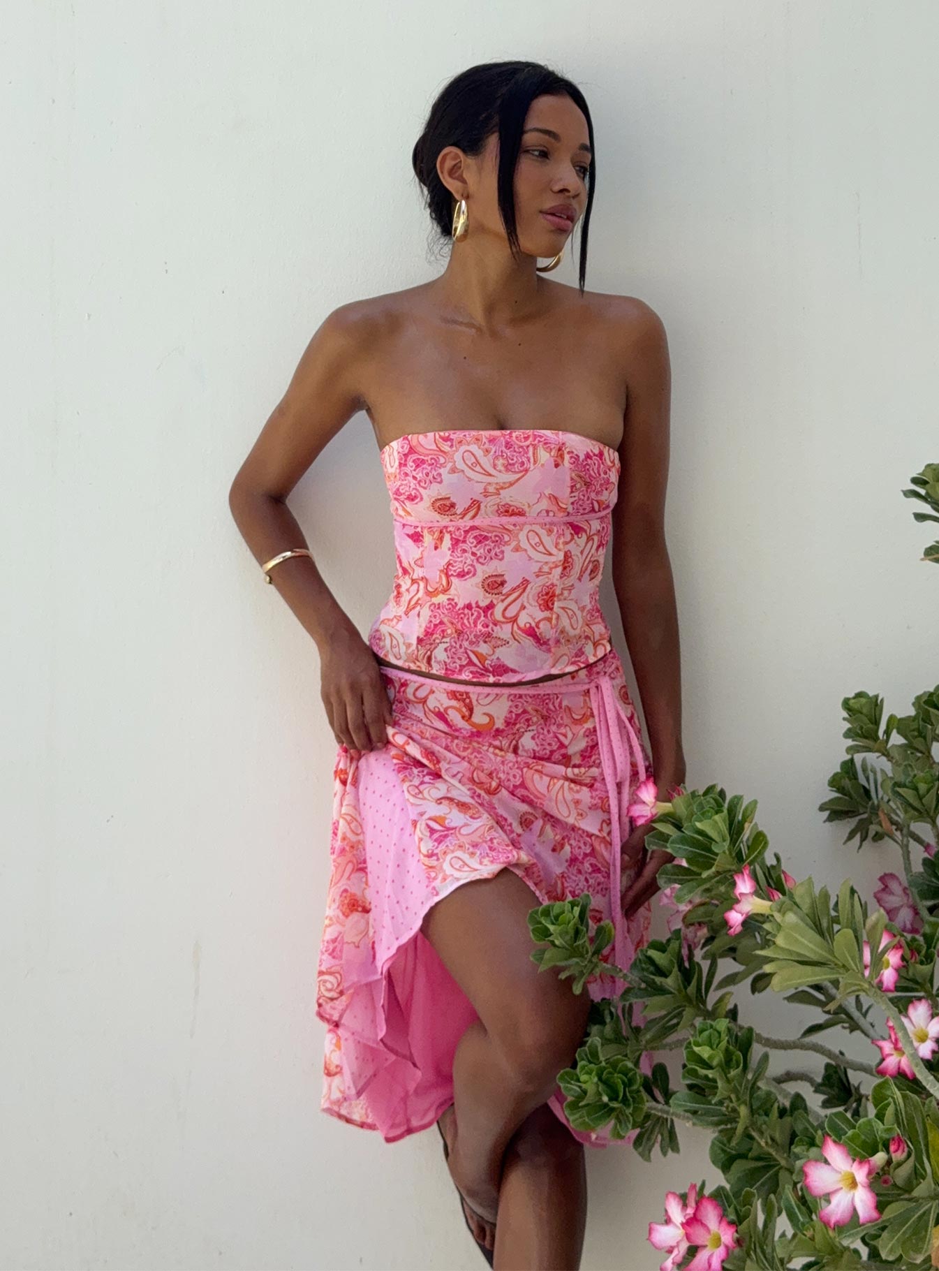 Tipsy Midi Skirt Pink Paisley、mySite、solidvoid