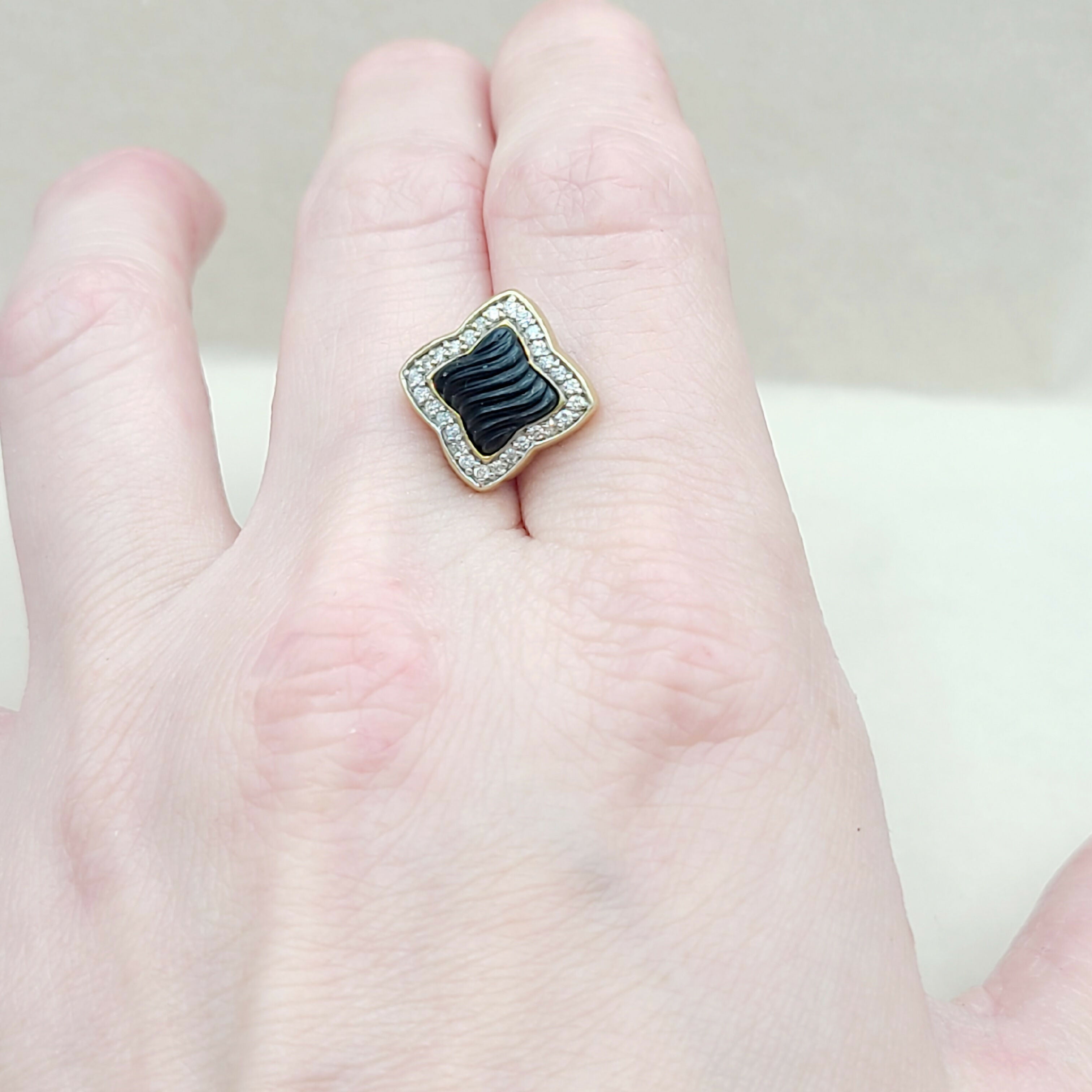 David Yurman Quatrefoil Carved Onyx Diamond Earrings Gold、mySite、hinf8tx79