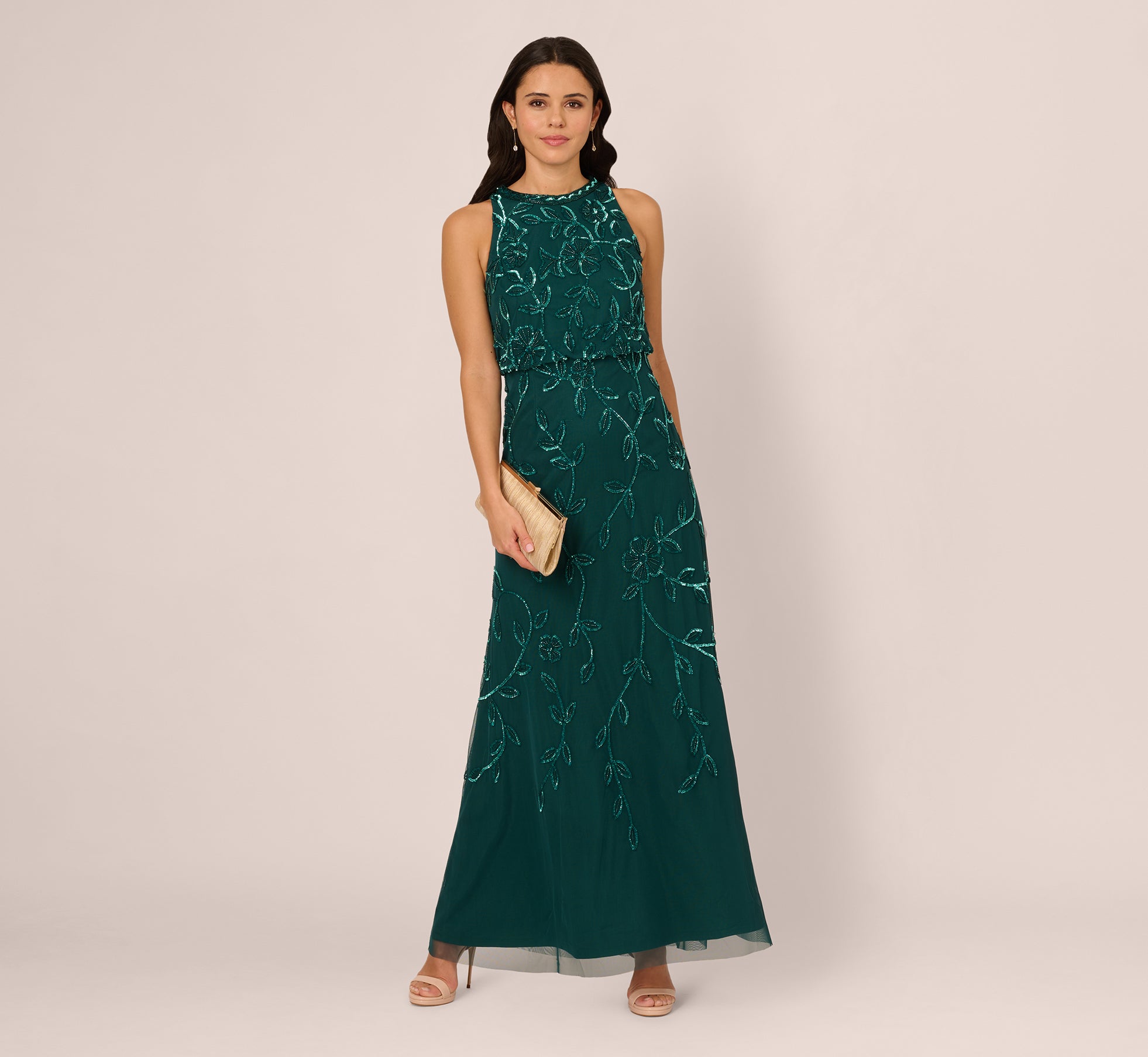 Sleeveless Blouson Mermaid Gown With Jasmine Beading In Gem Green、mySite、solidvoid