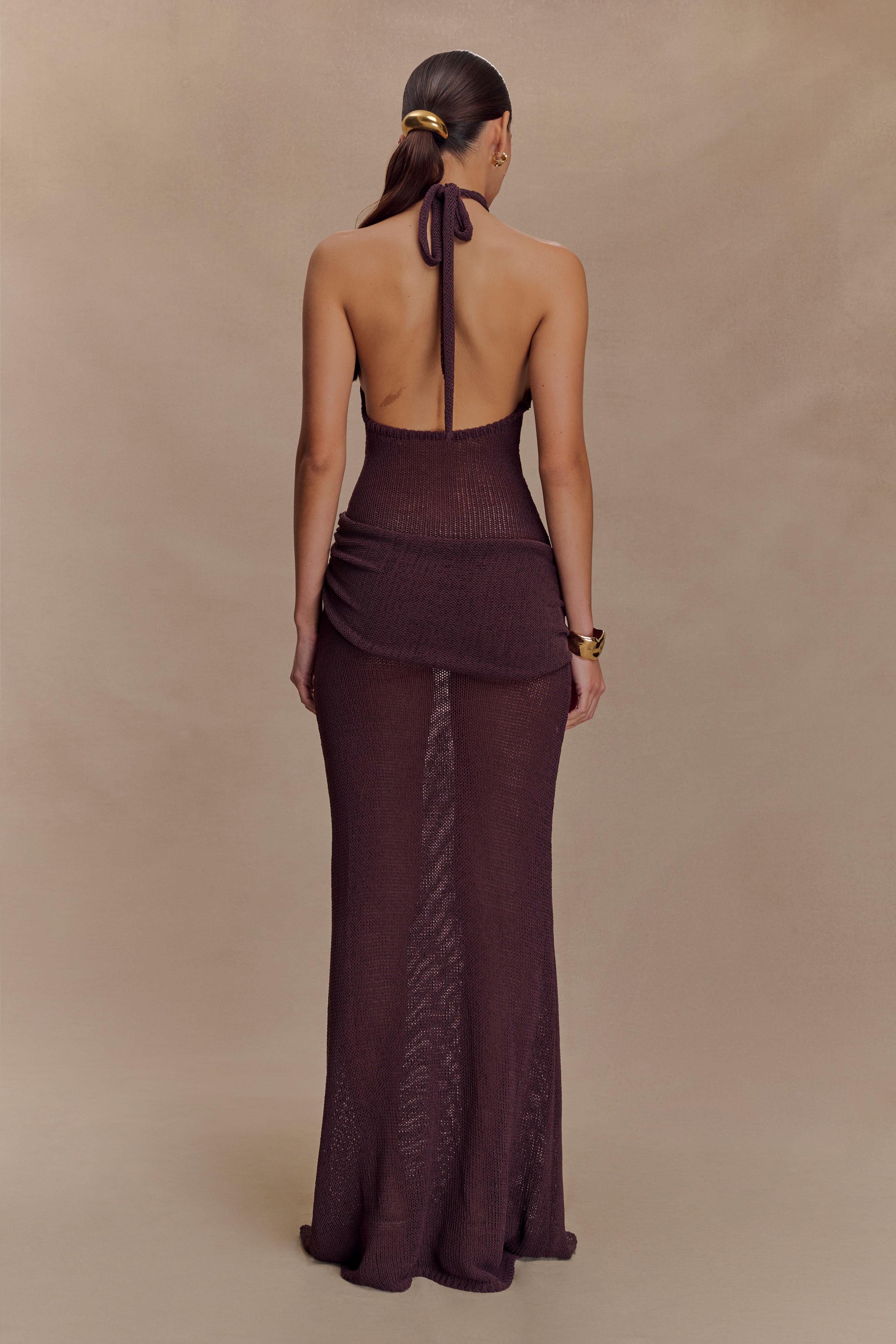 Reece Halter Knit Maxi Dress - Chocolate、mySite、solidvoid