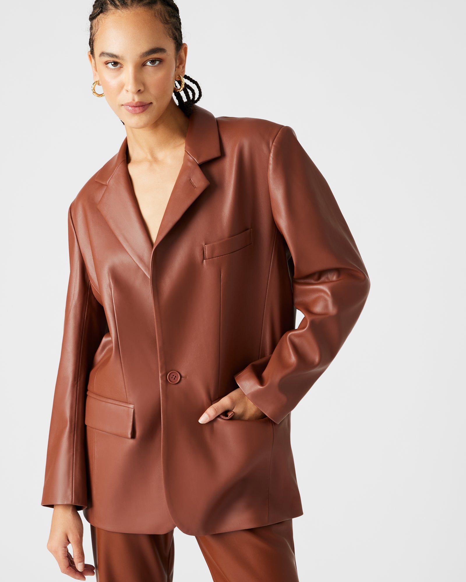 IMAAN FAUX LEATHER BLAZER COGNAC - SM REBOOTED、mySite、gtrtttuynbv