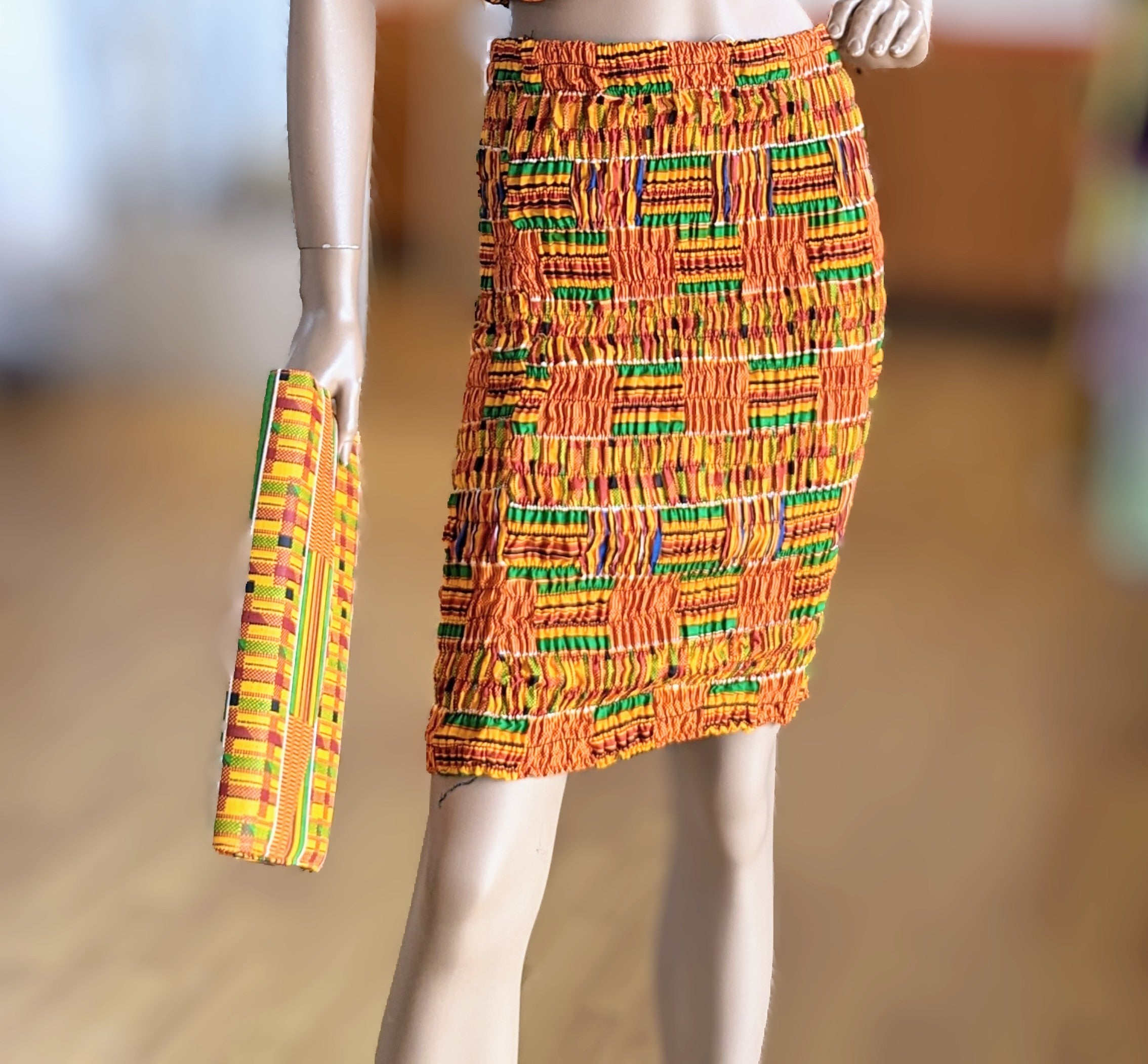 Agyemang Smocked Kente African Print fitted pencil skirt-DP3227SPS、mySite、solidvoid