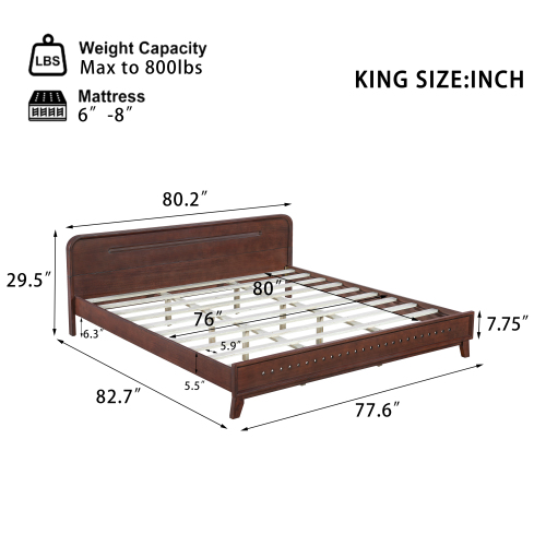PINE SOLID WOOD KING SIZE BED, SOLID AND STABLE, NO BOX SPRING NEEDED, RUSTIC YELLOW COLOR、、eastwooduniform
