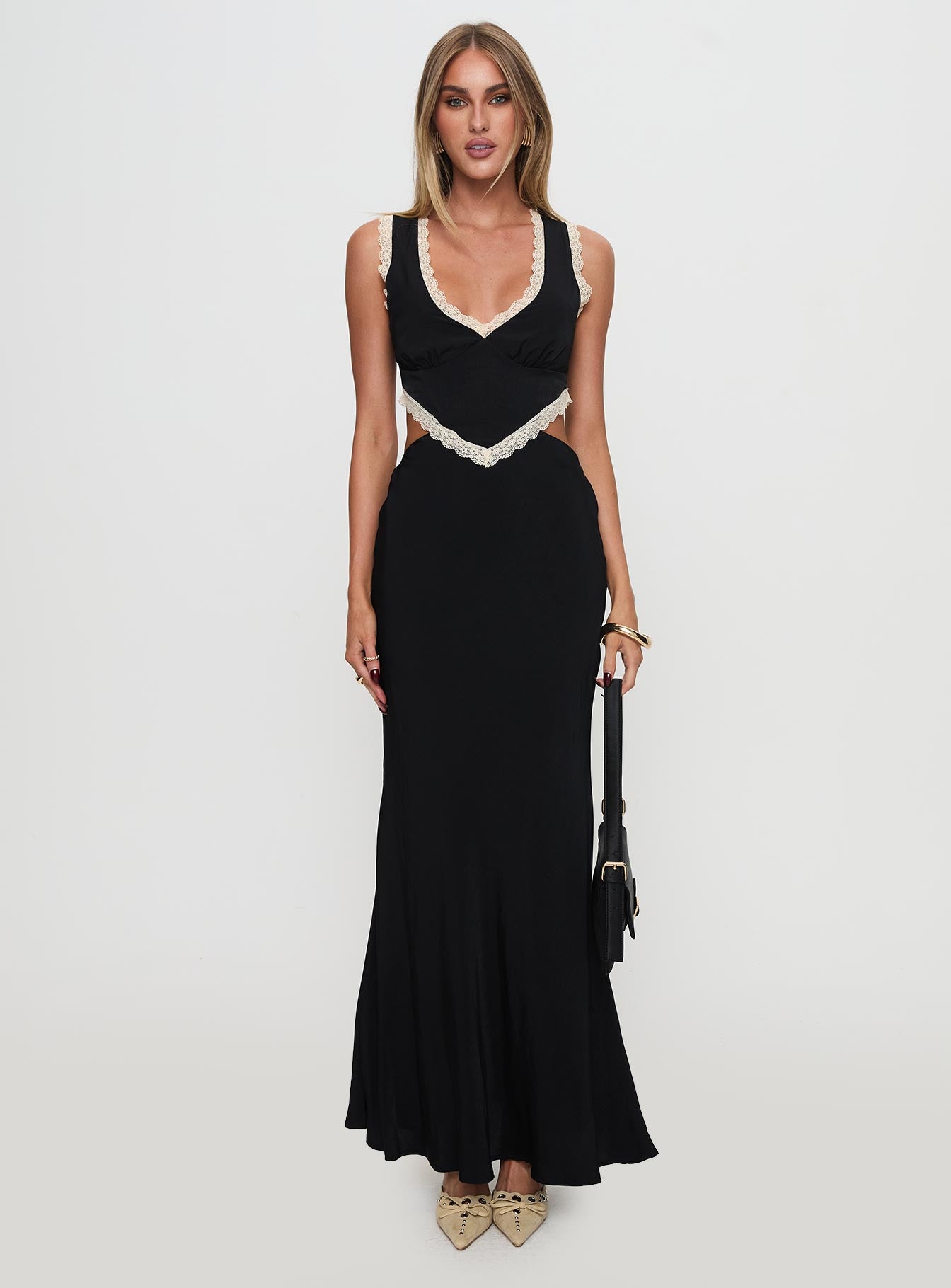Keila Lace Trim Maxi Dress Black / Cream、mySite、solidvoid