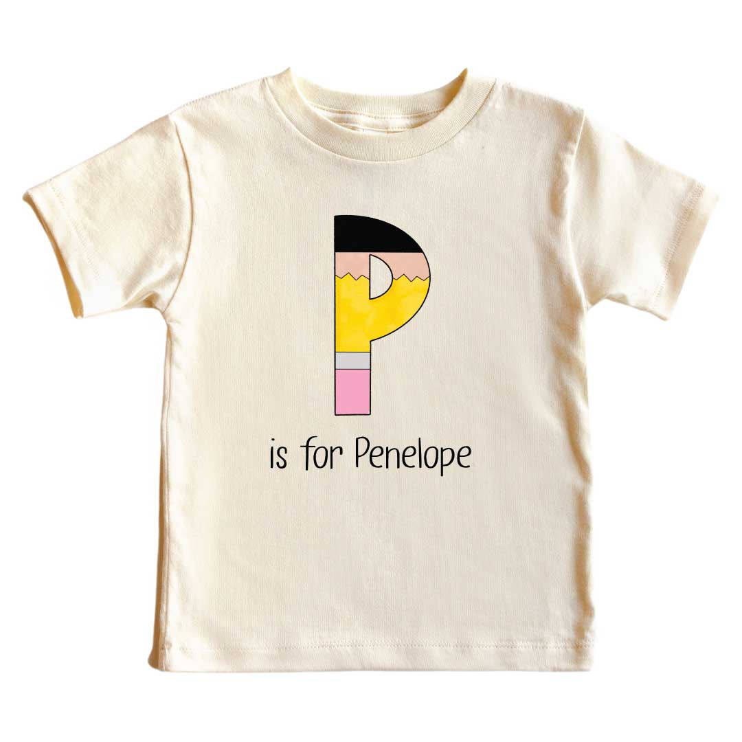  Personalized Pencil Letters Kids Graphic Tee | Natural、mySite、layawaytickets
