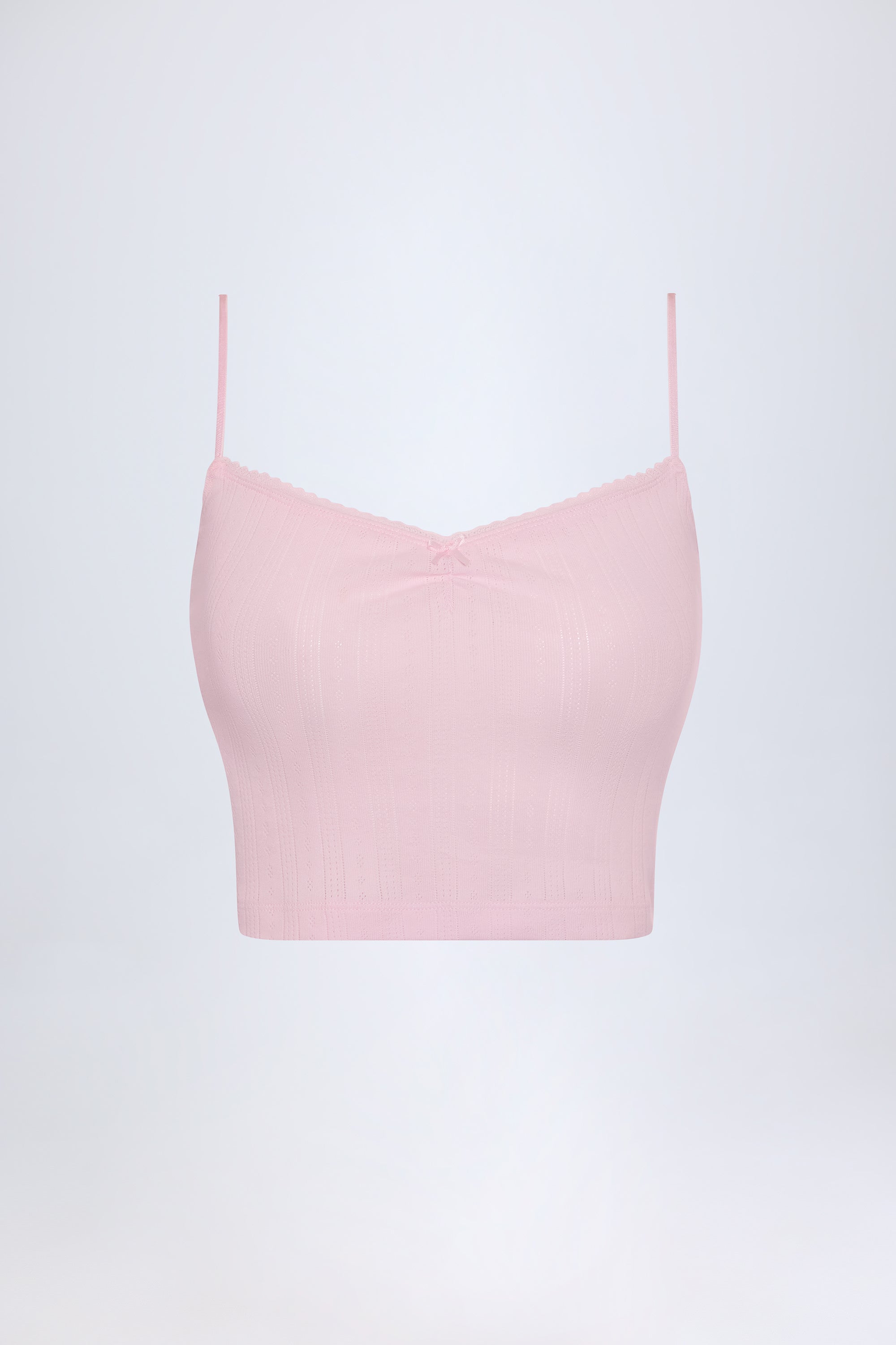 Pointelle Ruched Camisole Crop Top in Baby Pink、mySite、sugarbowlscore