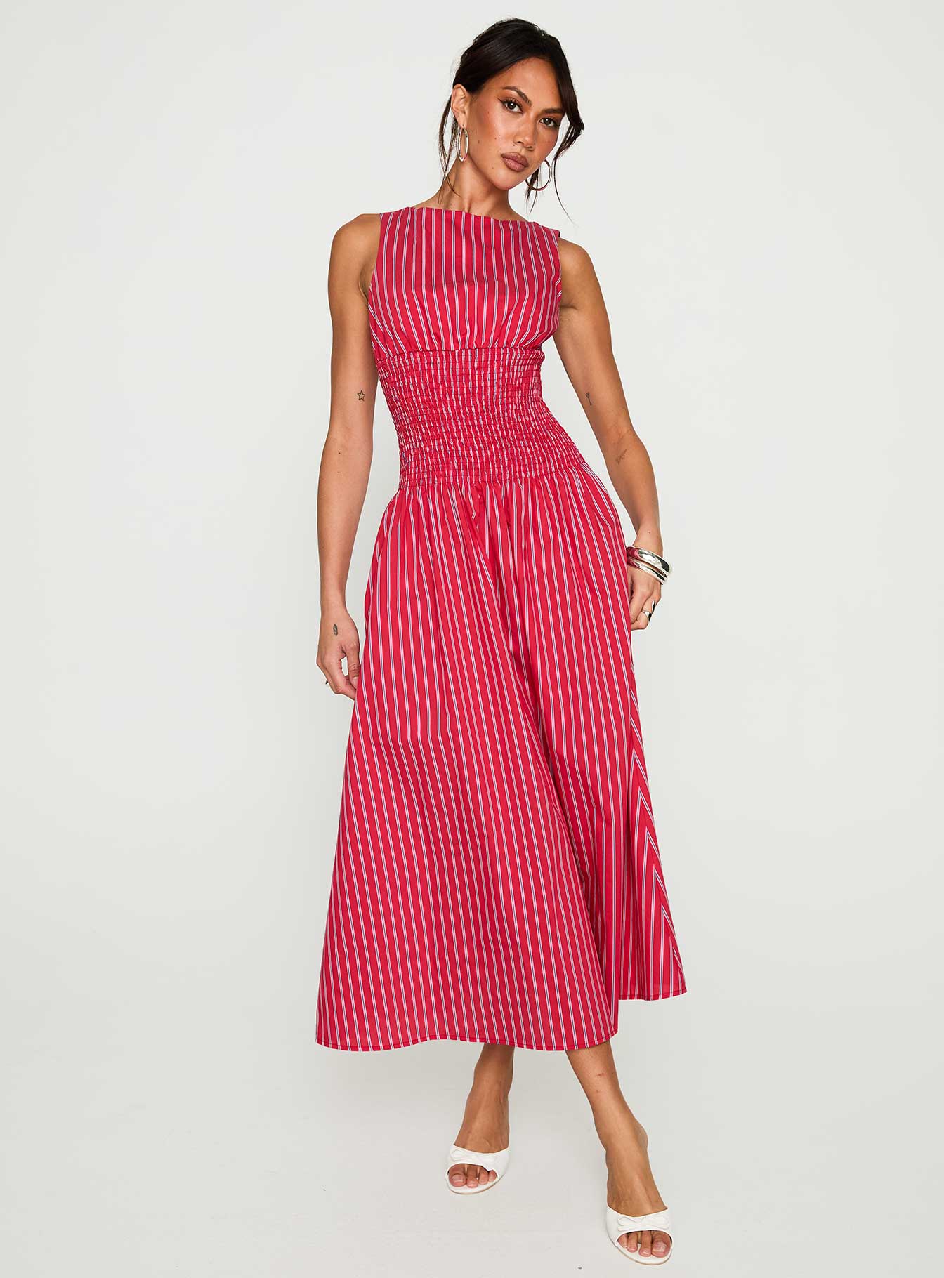 Lilienne Cotton Poplin Maxi Dress Red Stripe、mySite、solidvoid