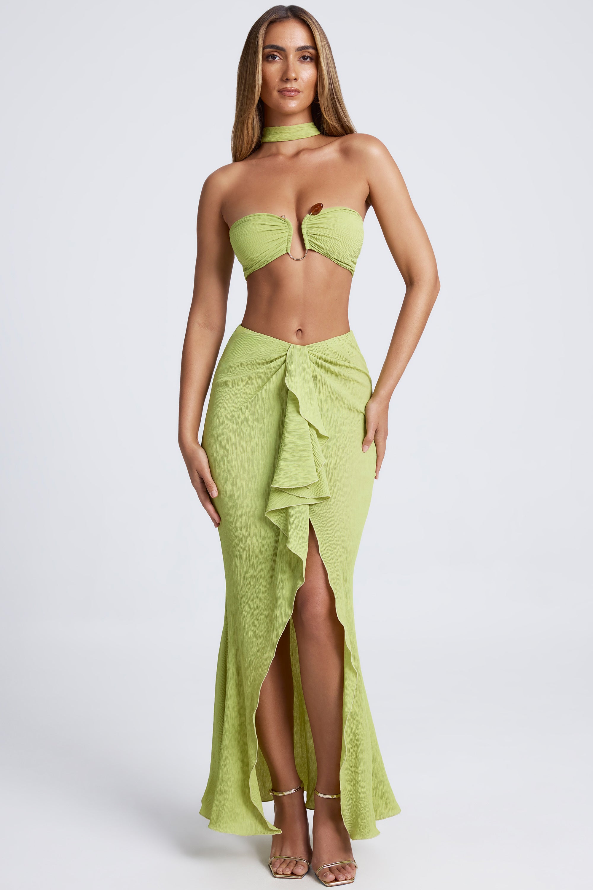 Hardware Detail Choker Crop Top in Olive Green、mySite、solidvoid