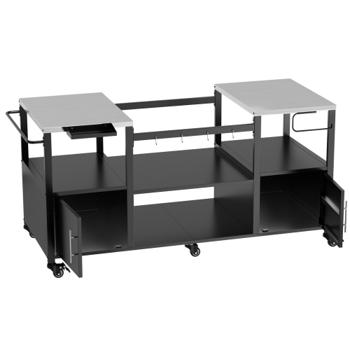 Outdoor Grill Table for Big Green Egg Style BBQ, Metal Grill Cart with Storage Box, Compatible with up to Large Green Egg, Kamado Joe Jr、、eastwooduniform