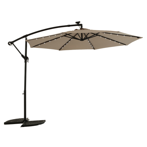 10ft Solar LED Offset Hanging Market Patio Umbrella ( khaki )(No Base)、、eastwooduniform