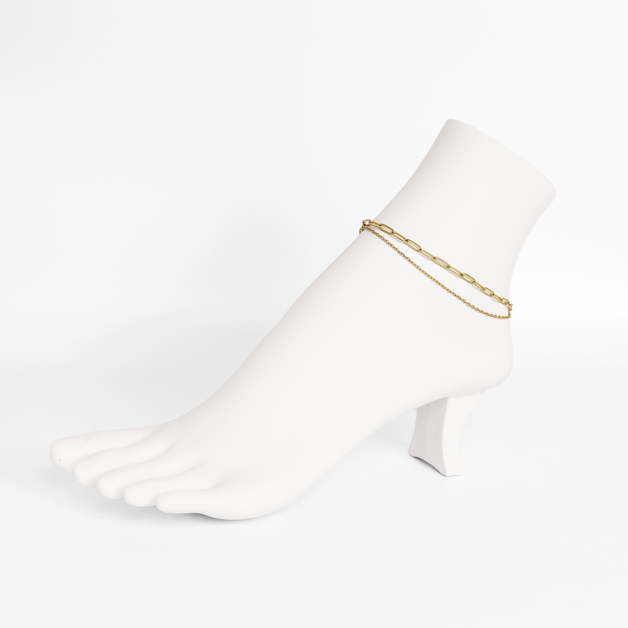 18K Gold PVD Stainless Steel Layered Loop and Paperclip Chain Anklet / SBB0326、mySite、dreamappss