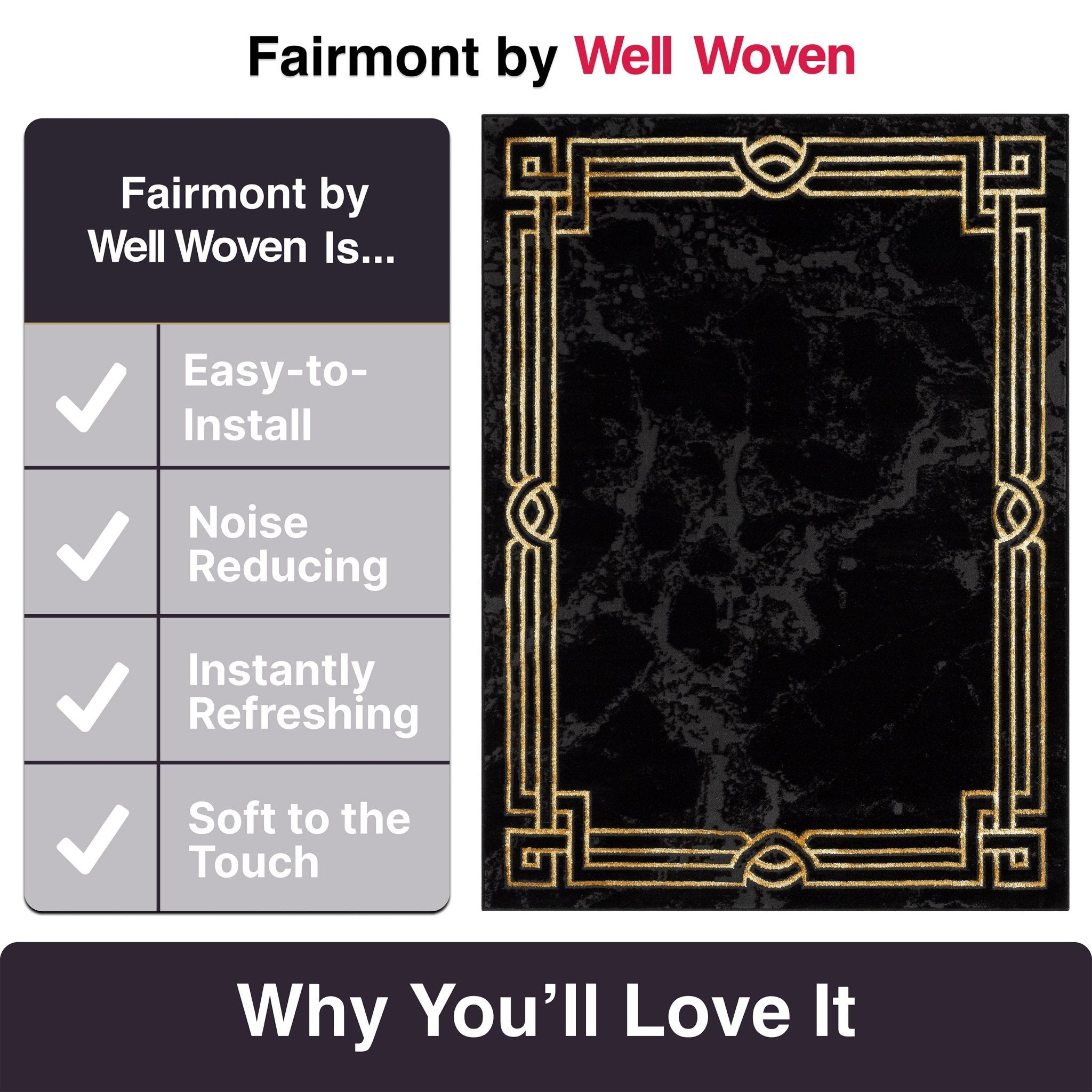 Custom Size Runner Huntington Glam Marble Black Gold Choose Your Width x Choose Your Length Hallway Runner Rug、mySite、gigharbornorthrealestate