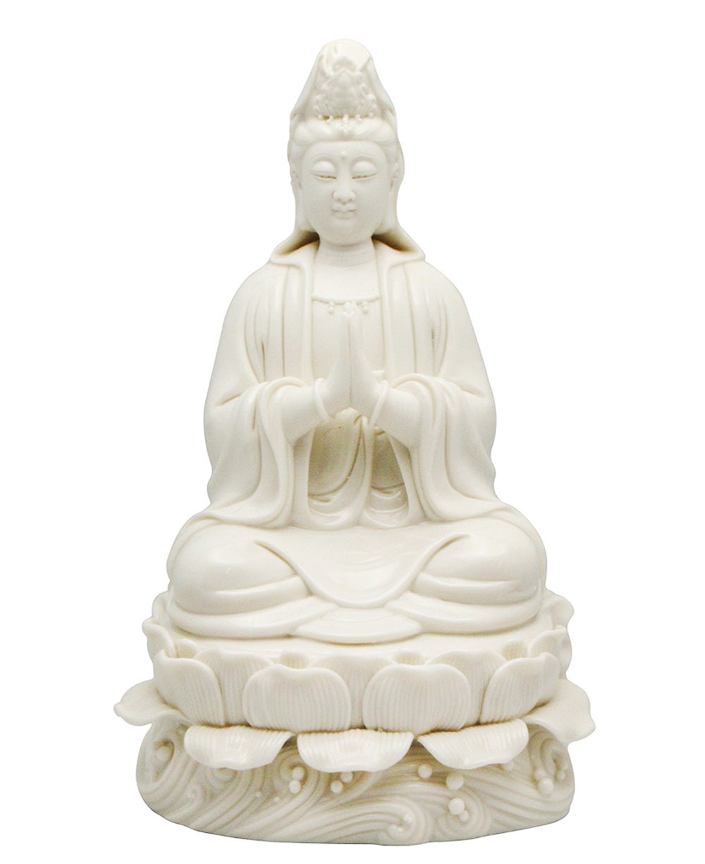White Porcelain Praying Kuan Yin Statue, 10 Inches、mySite、topwebapps