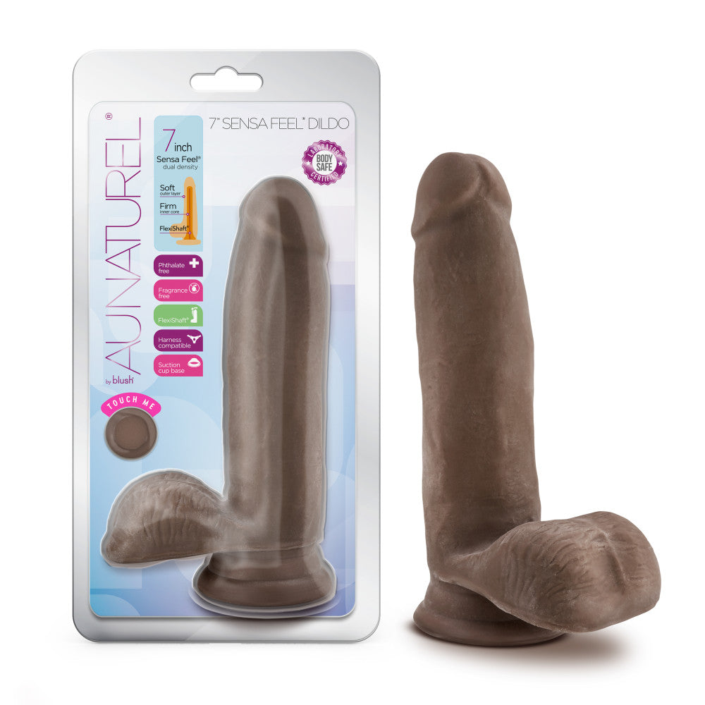 Au Naturel By Blush® | Realistic Chocolate 7-Inch Long Dildo With Balls & Suction Cup Base、mySite、bottomscart