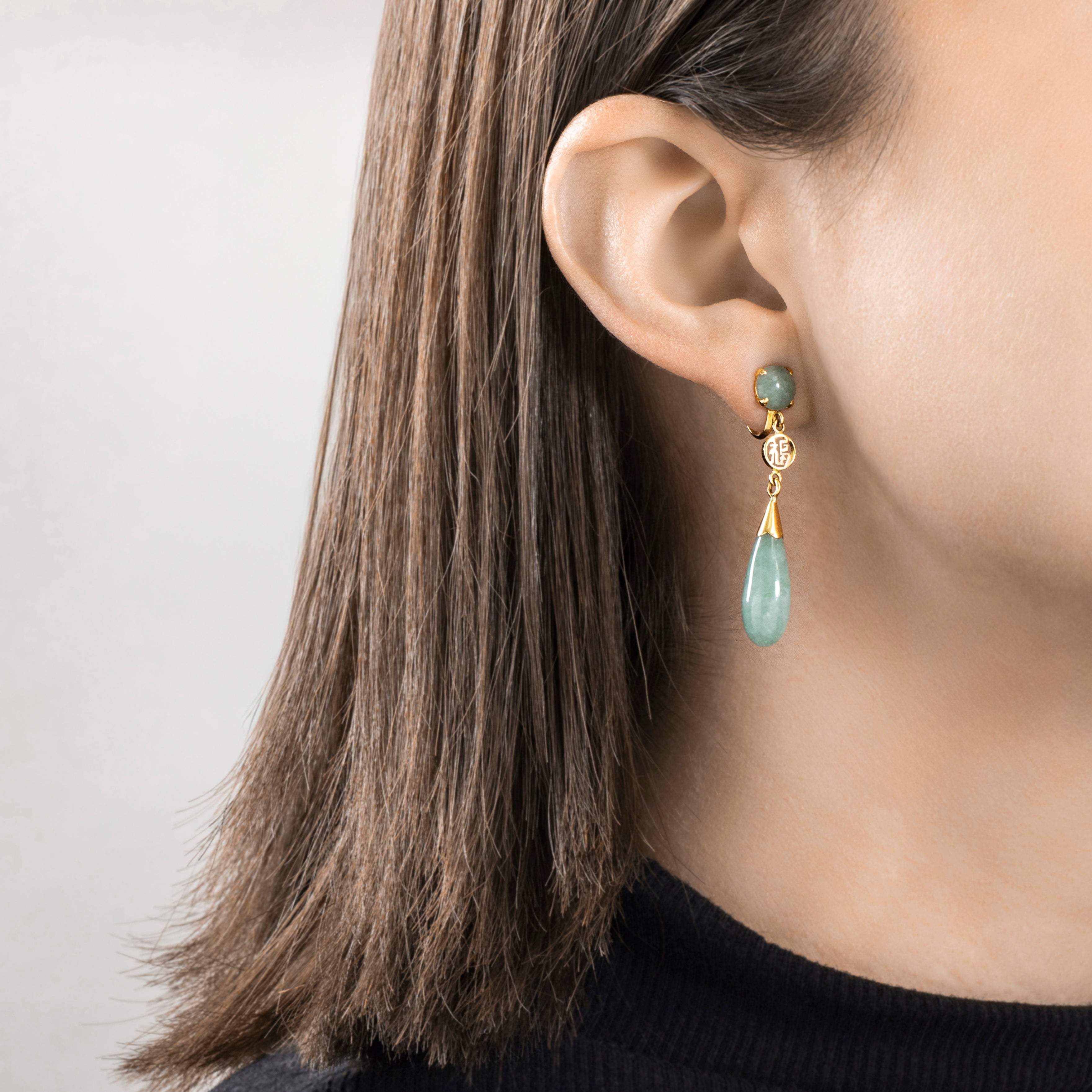 Vintage 14k Yellow Gold 22ct Light Green Jade Dangling Screwbacks Earrings、mySite、hinf8tx79