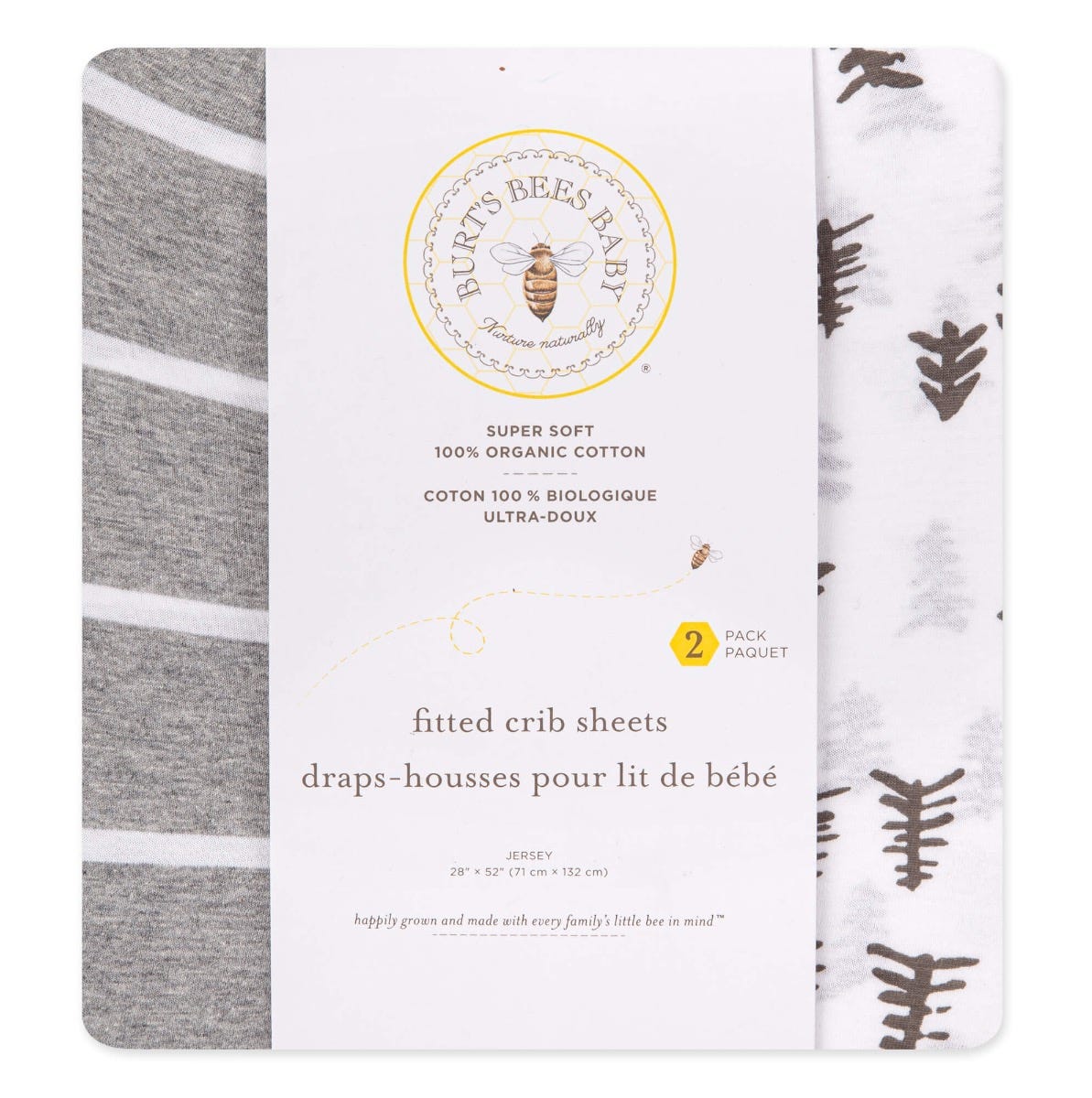 Pine Forest & Stripe Organic Cotton BEESNUG® Fitted Crib Sheet 2 Pack、mySite、g9winljtr