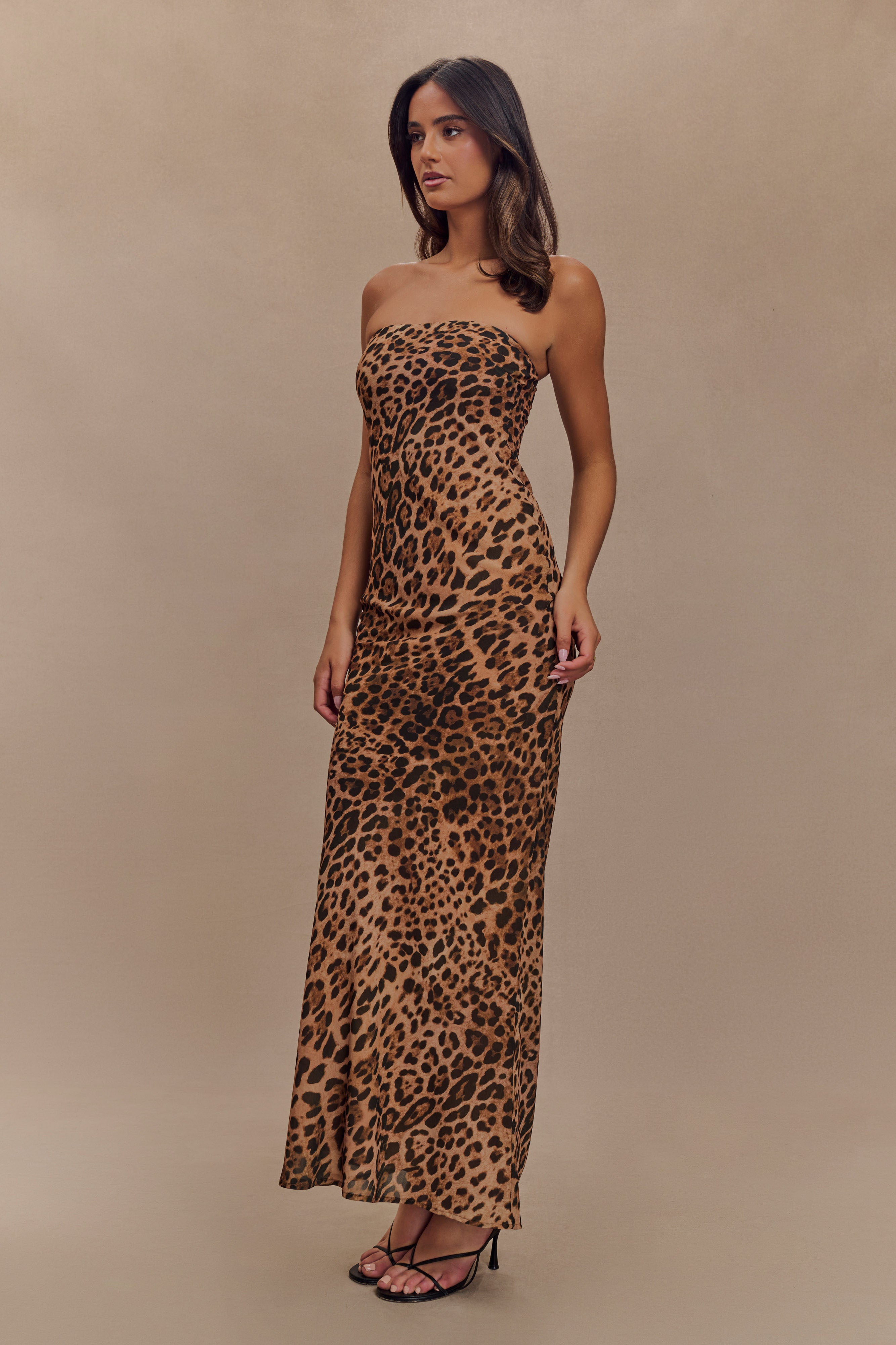 Breanna Strapless Chiffon Maxi Dress - Leopard Print、mySite、solidvoid