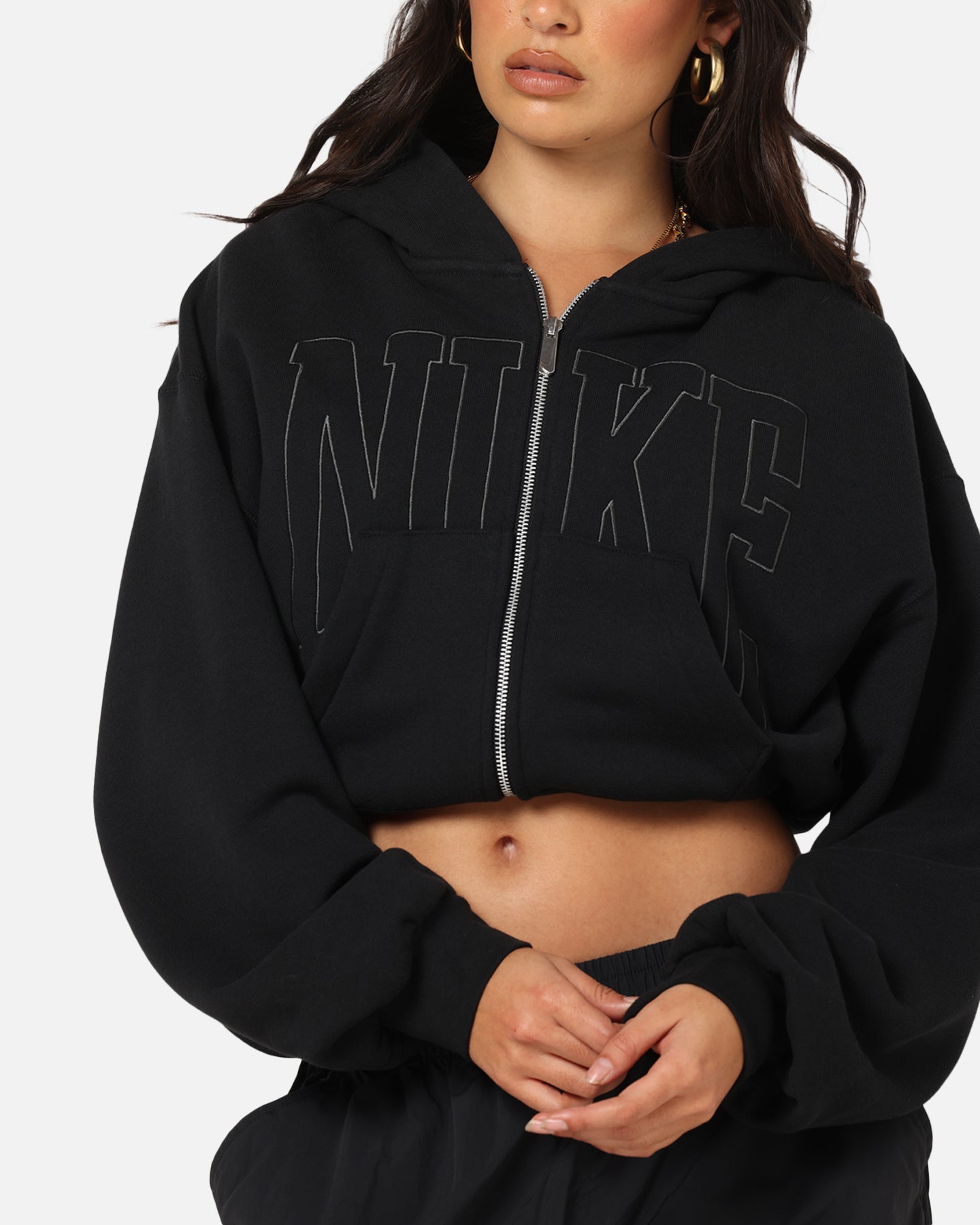 Nike Women's Sportswear Full-Zip Cropped French Terry Hoodie Black、mySite、zt4zffjzw
