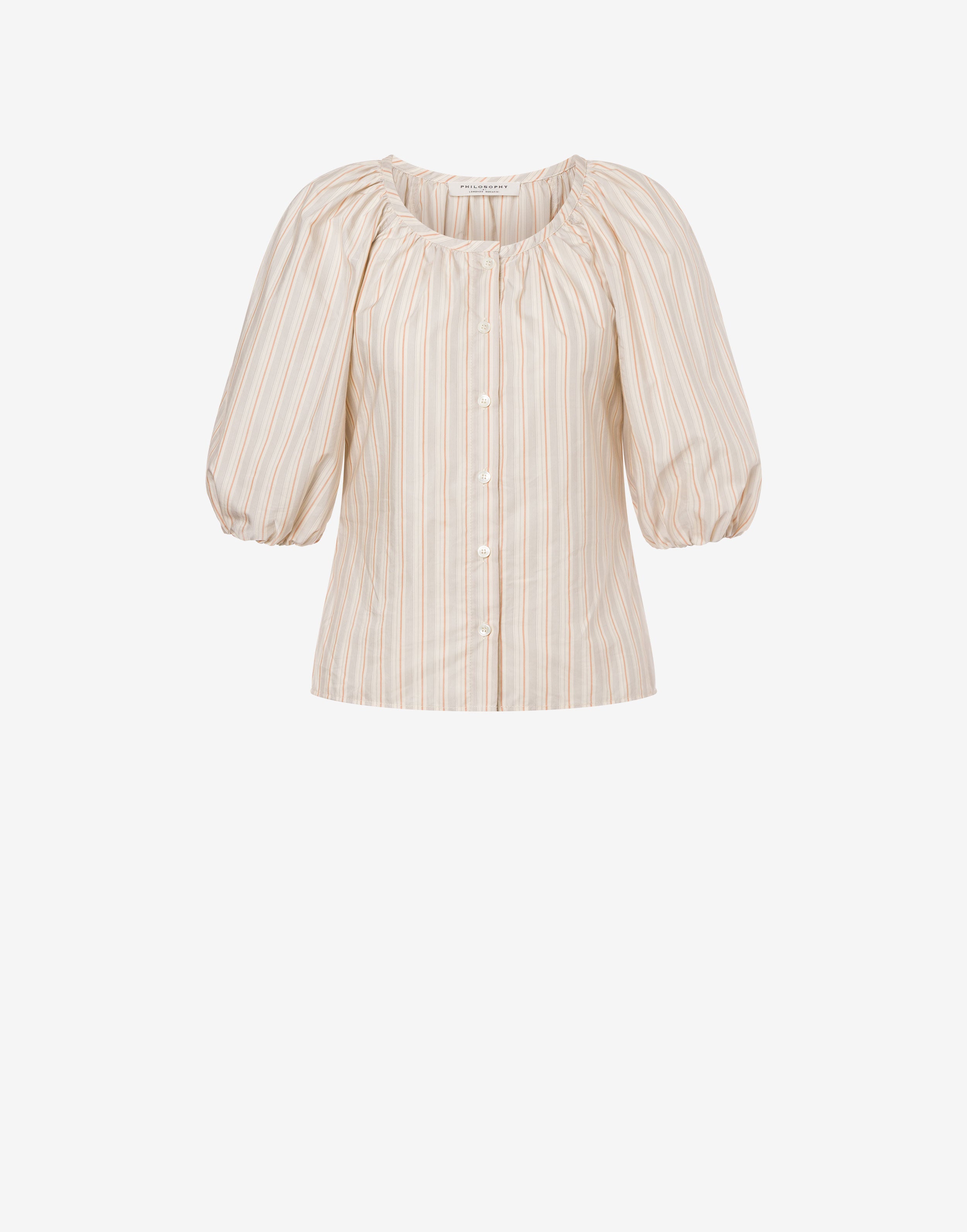 Camicia in cotone rigato con maniche baloon、mySite、aoinhome