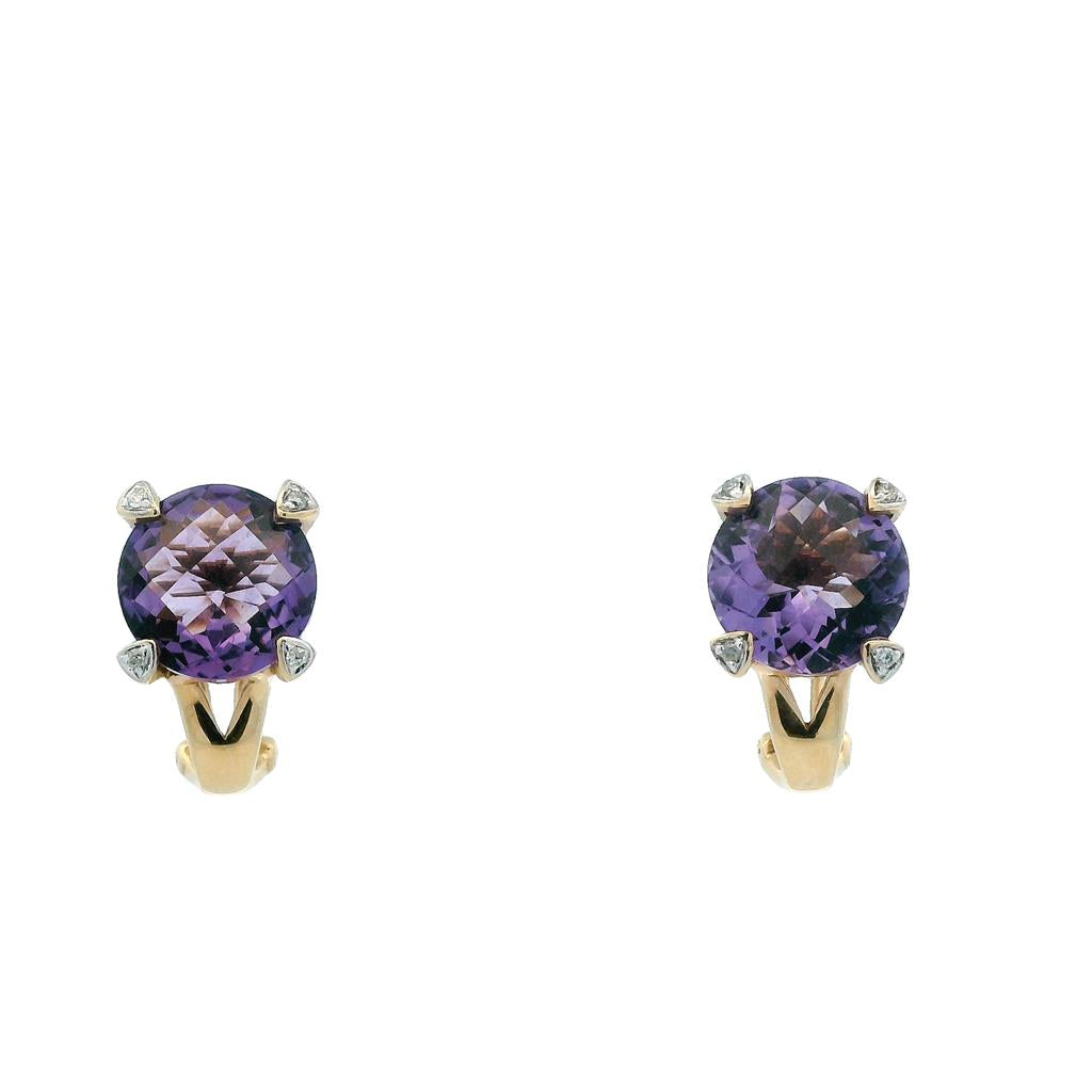Estate 14K Yellow Gold 11.94ctw Amethyst & Diamond Stud Earrings、mySite、botmansion