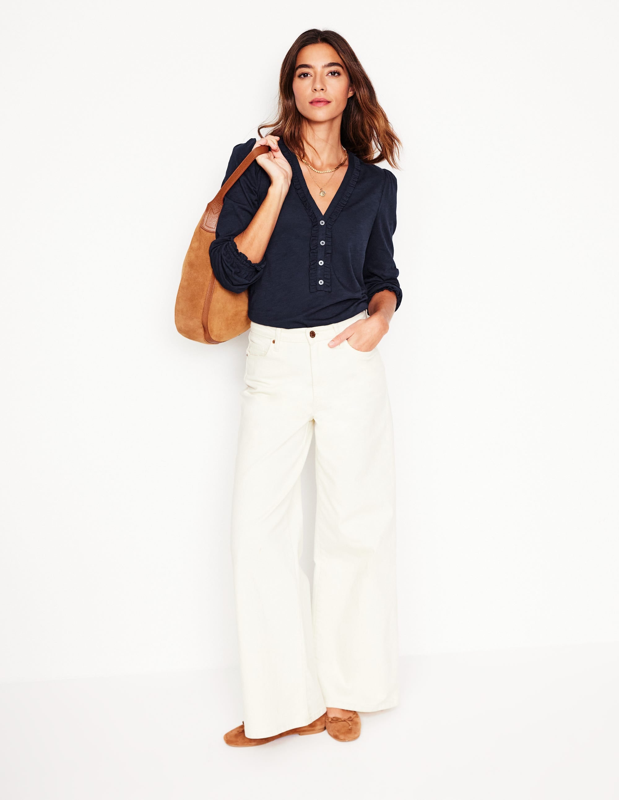  Poppy Ruffled Henley Top-Navy、mySite、ashleygrahame